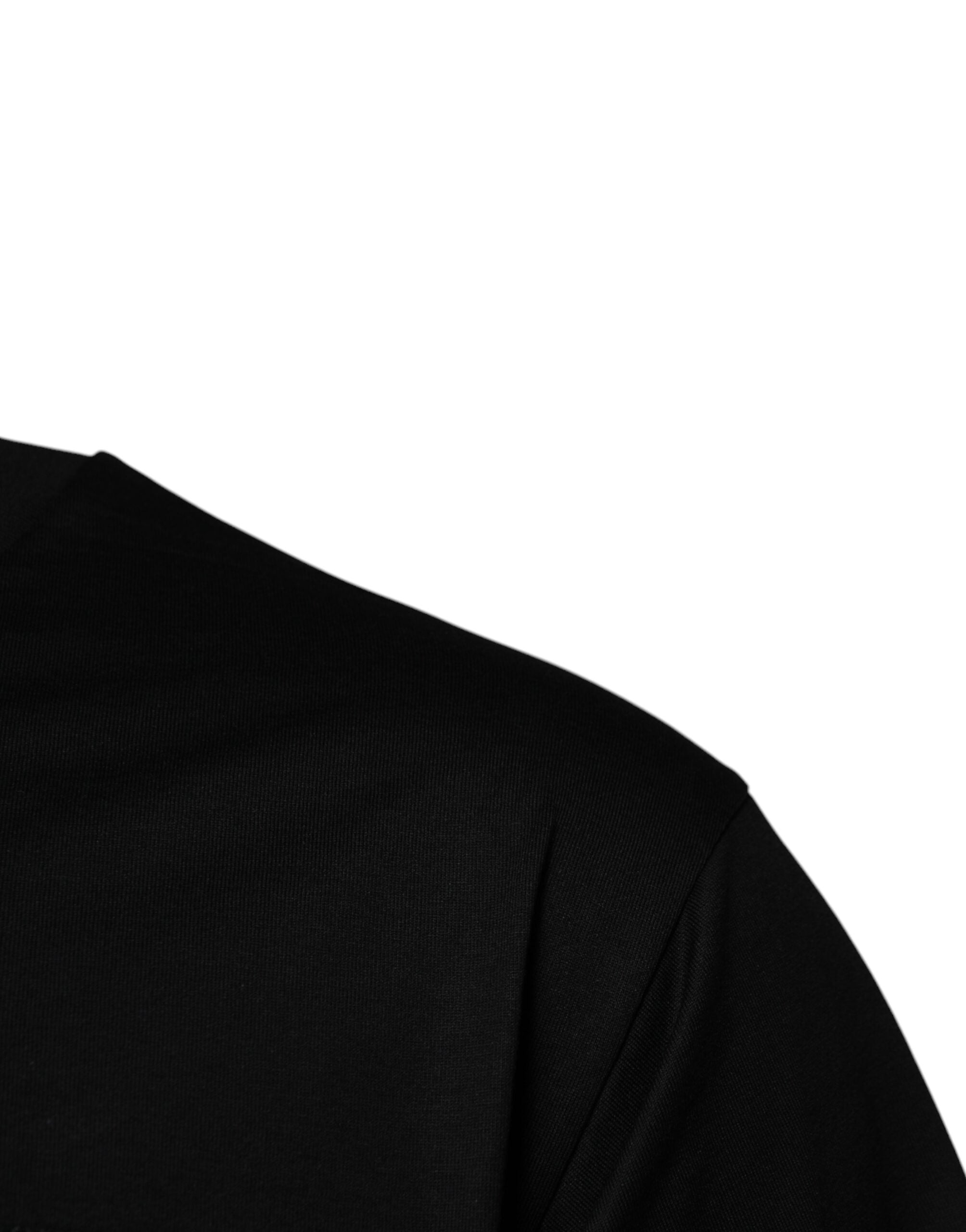 Dolce & Gabbana Schwarzes Logo-Patch T-Shirt mit Rundhalsausschnitt aus Baumwolle-3