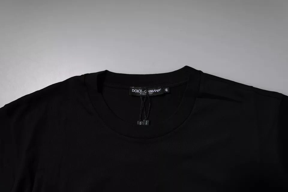 Dolce & Gabbana Schwarzes Logo-Patch T-Shirt mit Rundhalsausschnitt aus Baumwolle-5