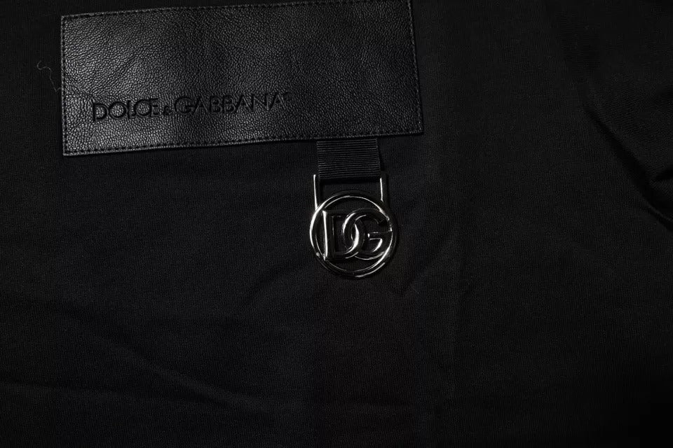 Dolce & Gabbana Schwarzes Logo-Patch T-Shirt mit Rundhalsausschnitt aus Baumwolle-6
