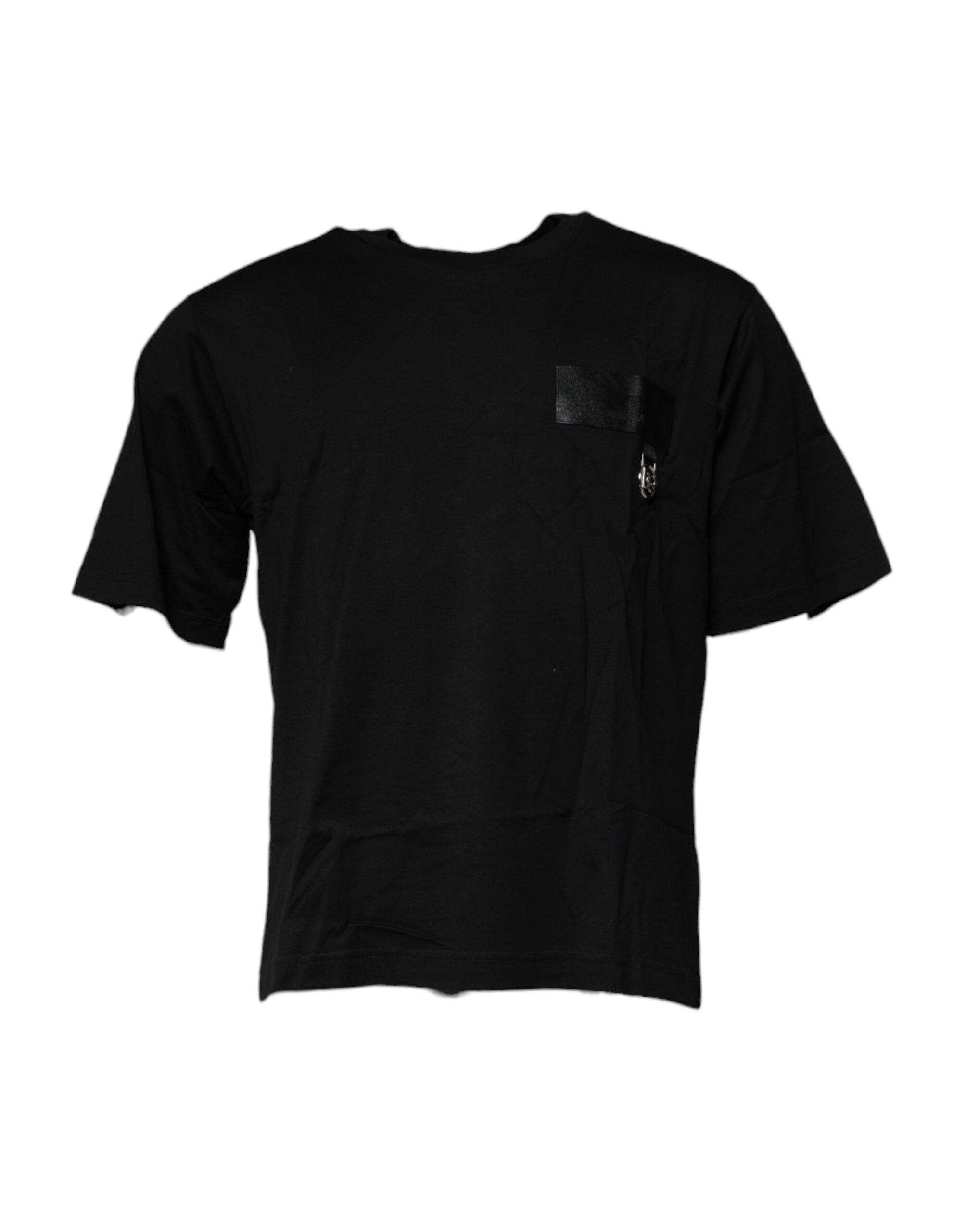 Dolce & Gabbana Black Logo Patch Round Neck Cotton T-Shirt-2