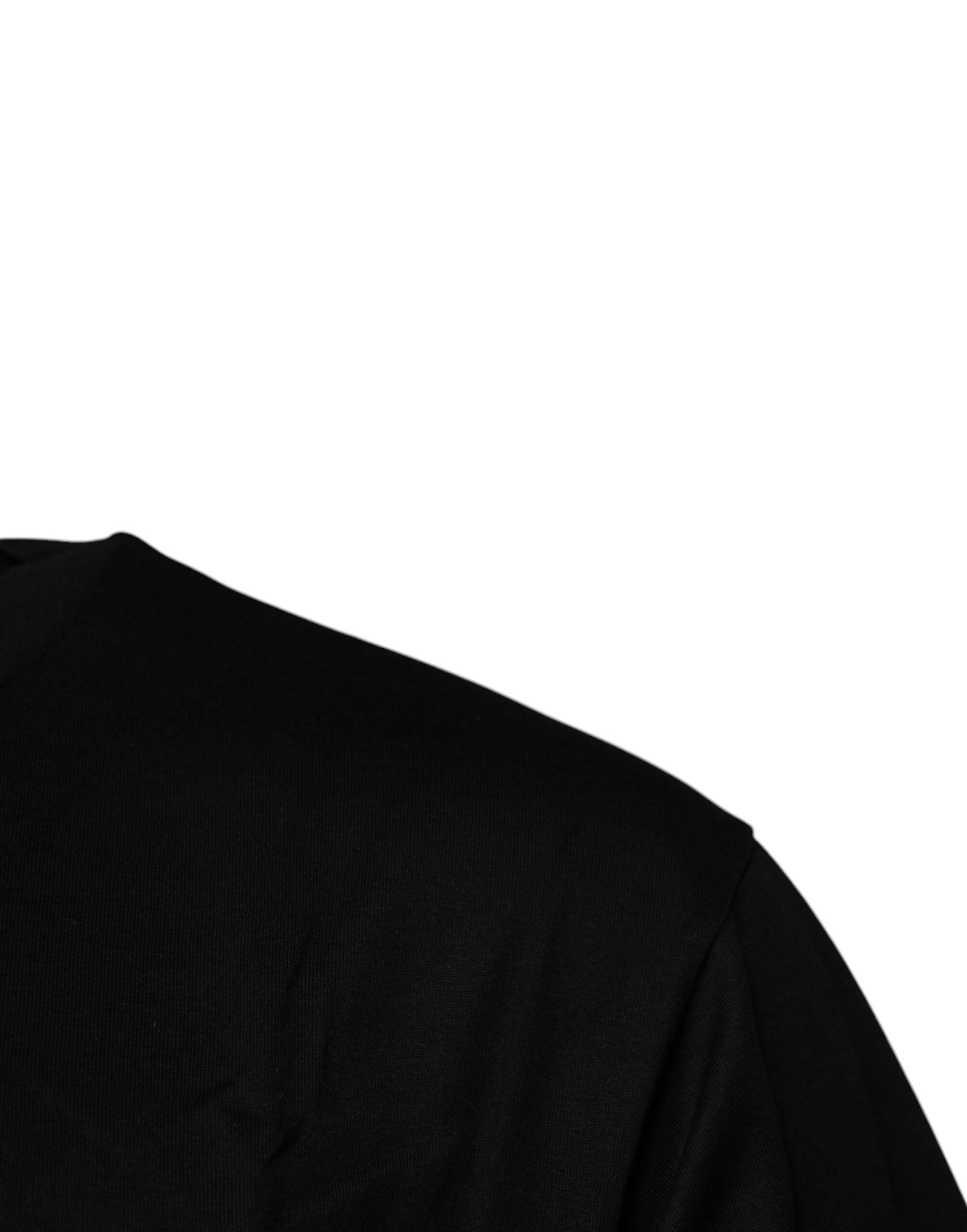 Dolce & Gabbana Black Logo Patch Round Neck Cotton T-Shirt-3