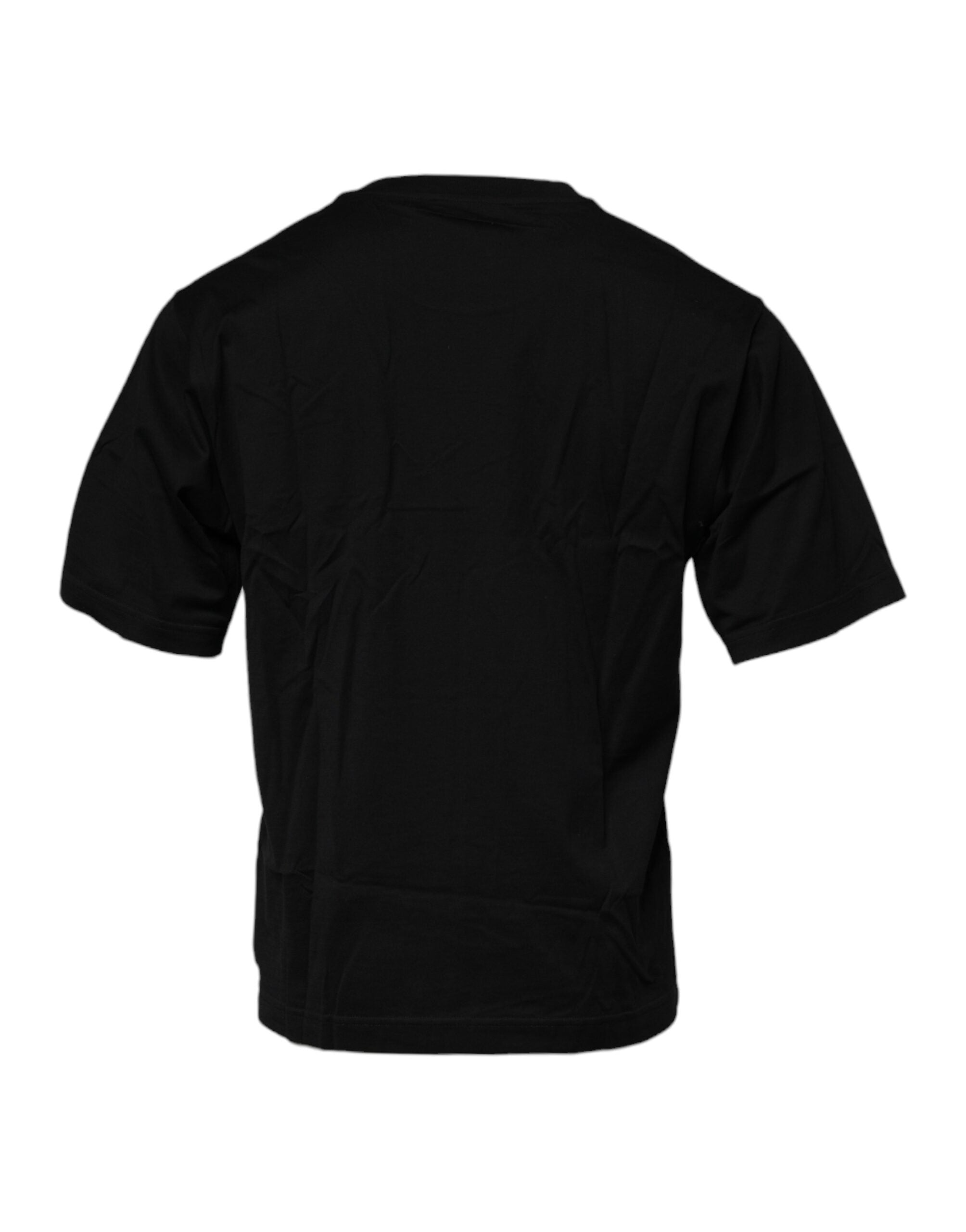 Dolce & Gabbana Black Logo Patch Round Neck Cotton T-Shirt-4
