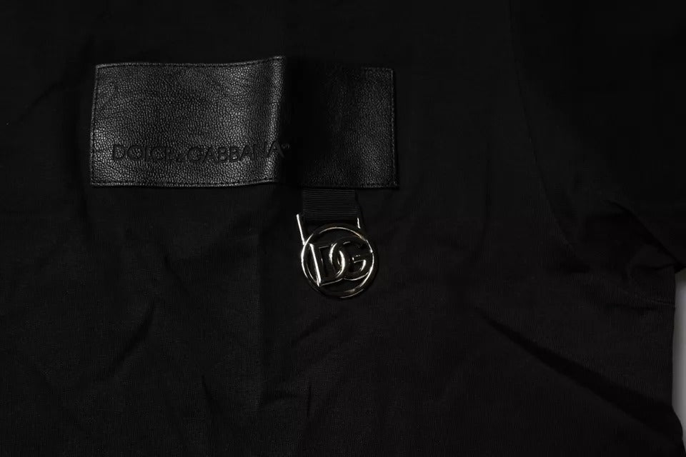 Dolce & Gabbana Black Logo Patch Round Neck Cotton T-Shirt-5