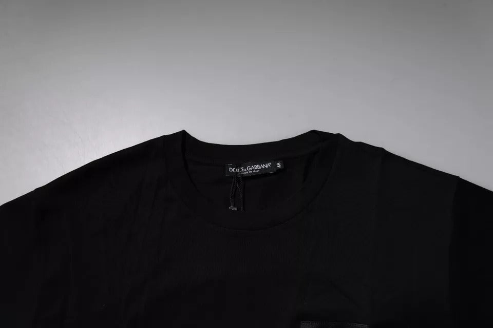 Dolce & Gabbana Black Logo Patch Round Neck Cotton T-Shirt-6