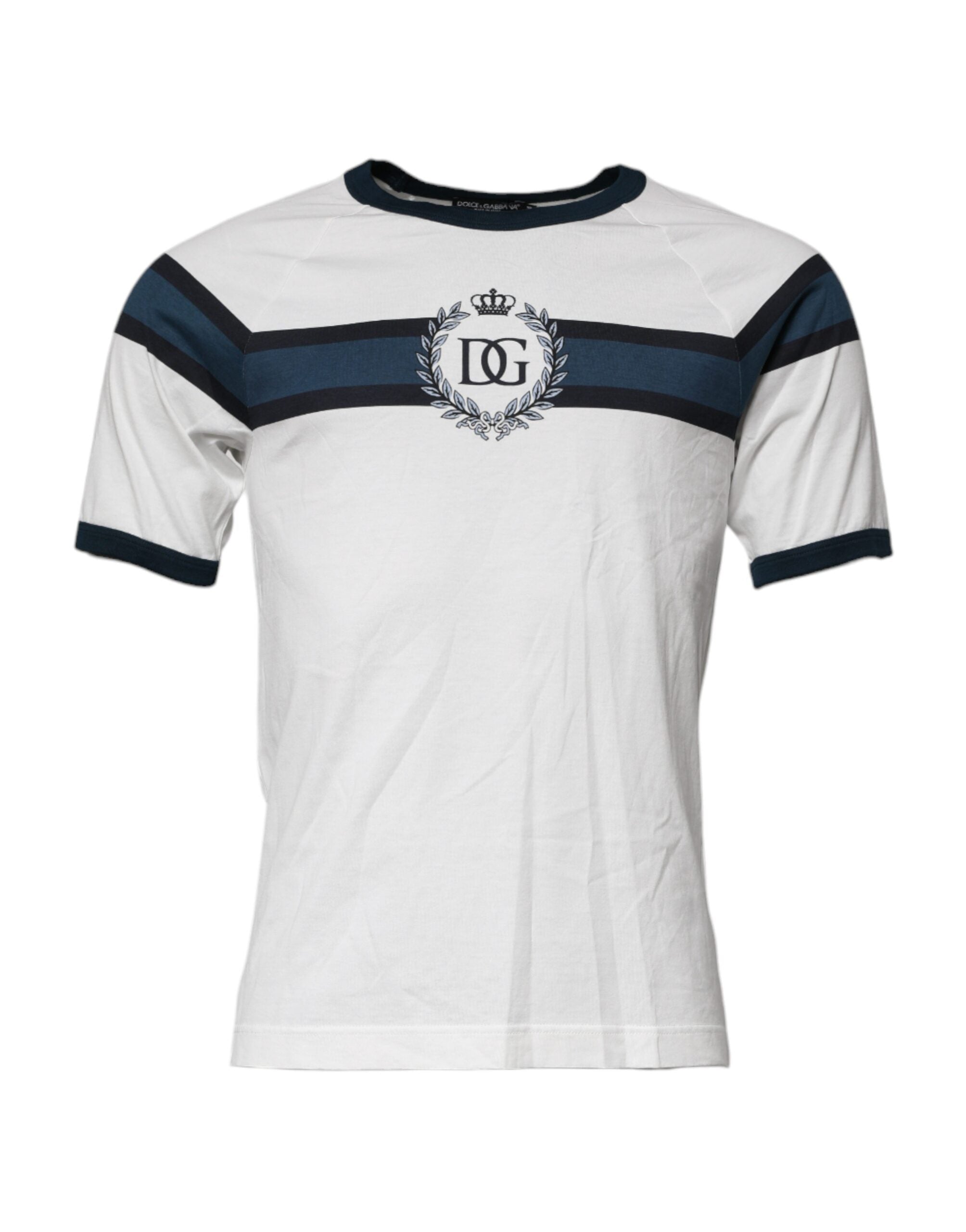 Dolce & Gabbana White Logo Print Cotton Men's T-Shirt with Crew Neck-2