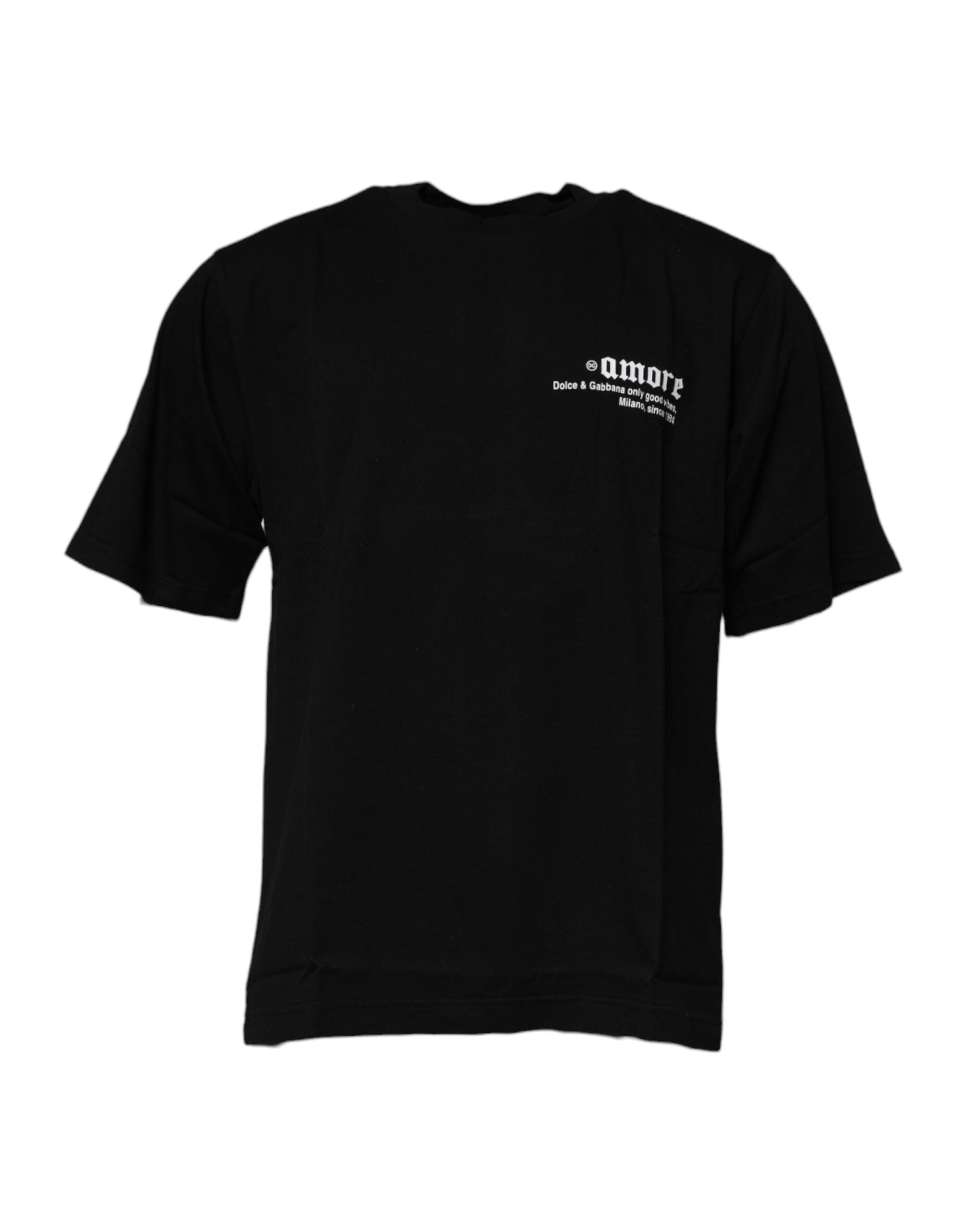 Dolce & Gabbana Black Amore Leopard Cotton T-Shirt with Round Neck-2