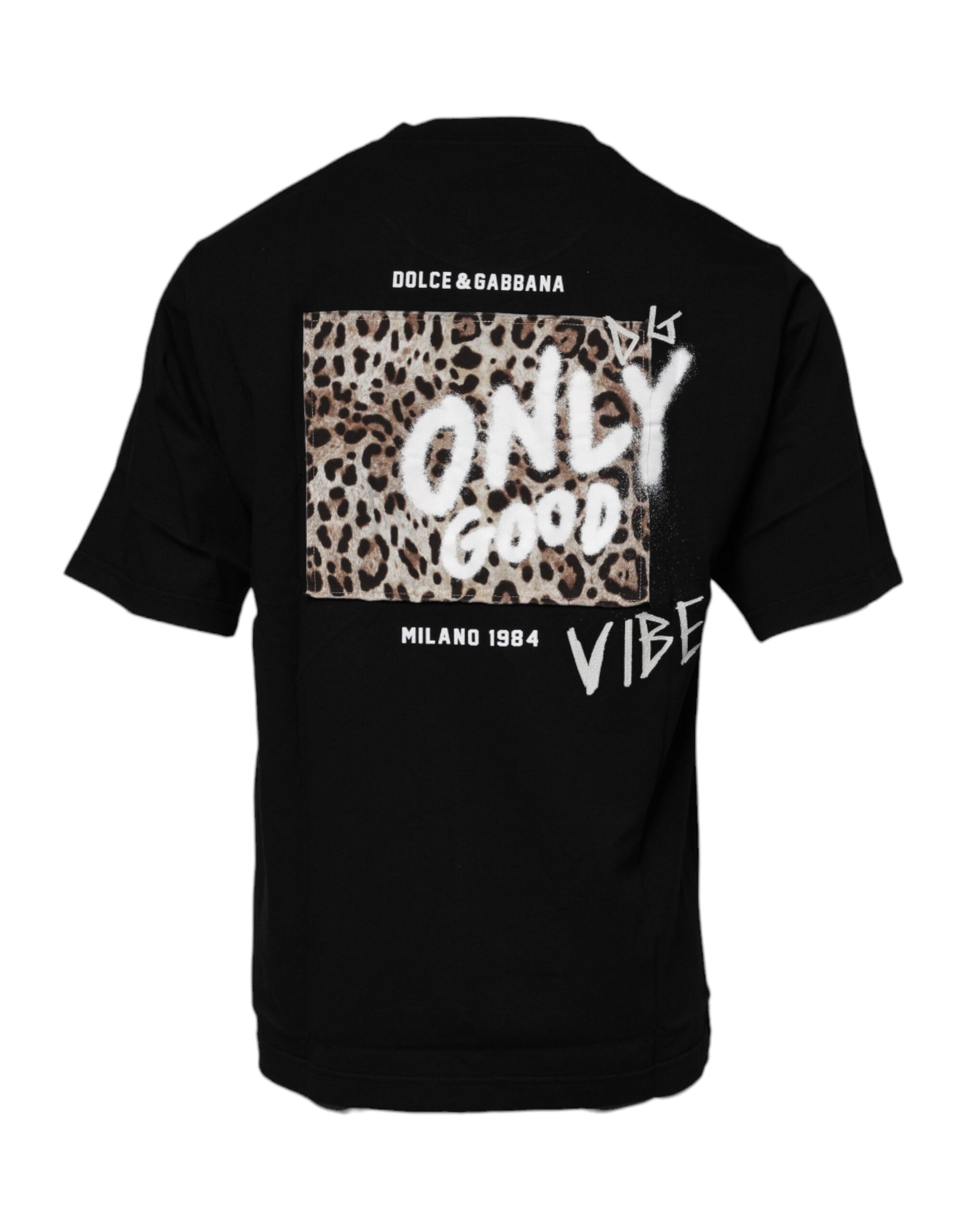 Dolce & Gabbana Black Amore Leopard Cotton T-Shirt with Round Neck-4