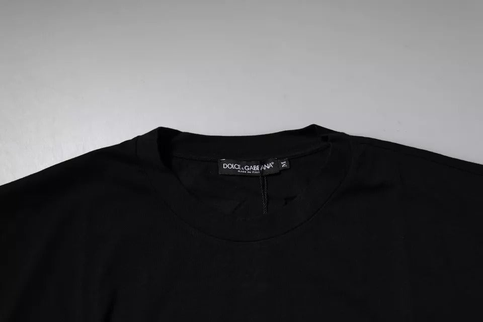 Dolce & Gabbana Black Amore Leopard Cotton T-Shirt with Round Neck-5