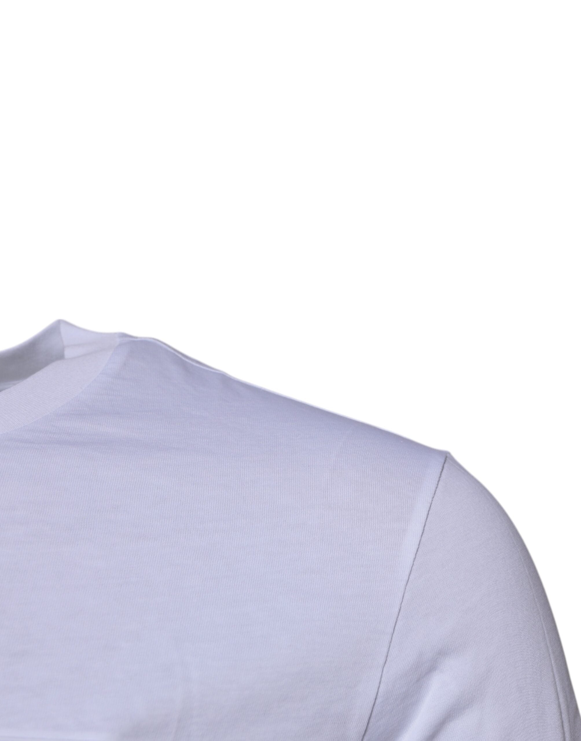 Camiseta blanca de algodón con cuello redondo y placa del logo de Dolce & Gabbana-3