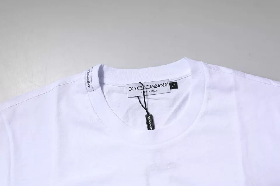 Camiseta blanca de algodón con cuello redondo y placa del logo de Dolce & Gabbana-5