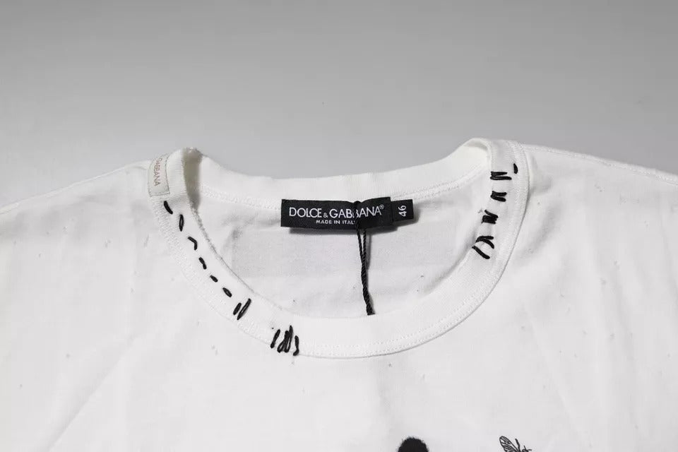 Dolce & Gabbana white round neck cotton T-shirt with graphic print-5