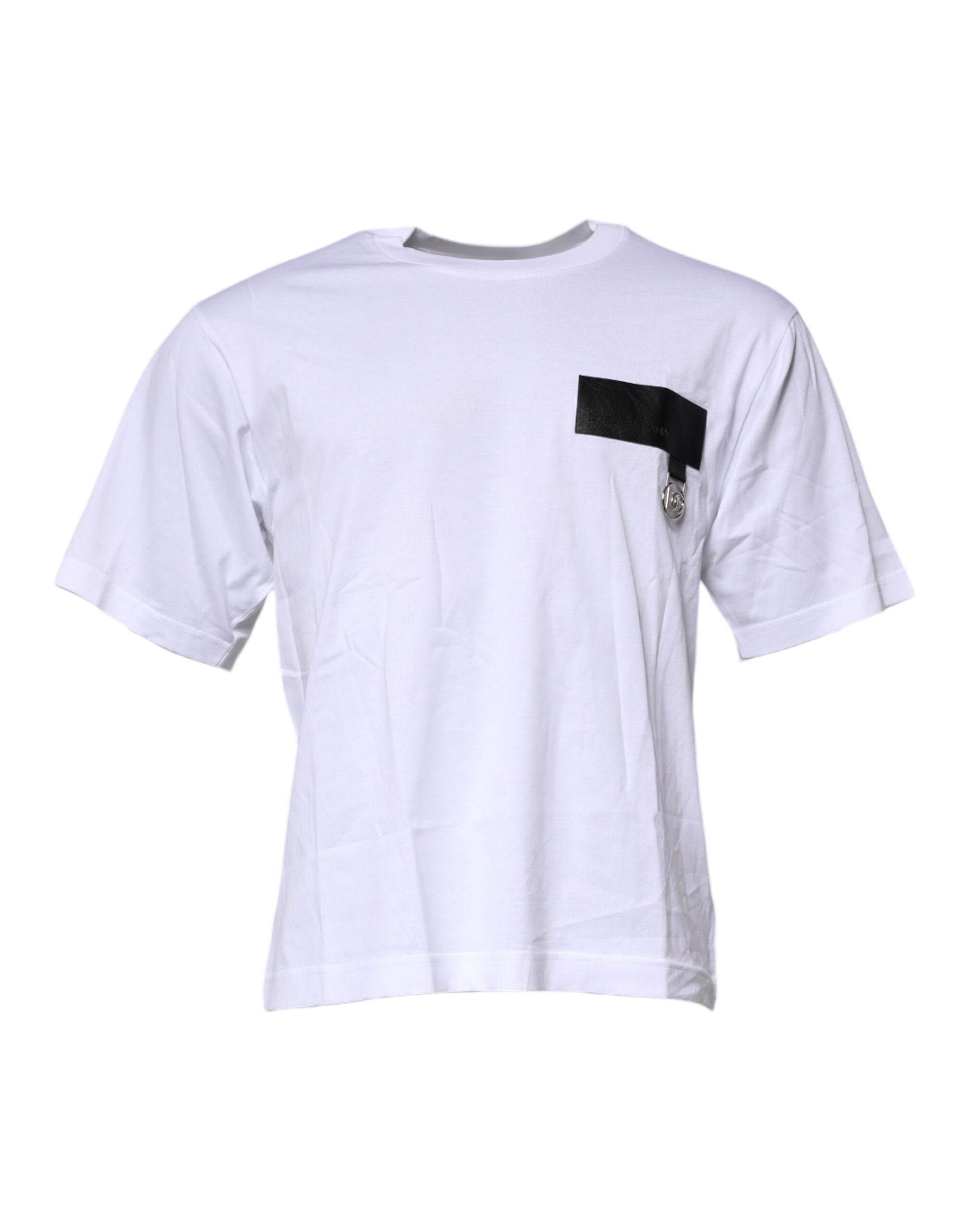 Dolce & Gabbana Weißes Logo-Patch T-Shirt mit Rundhalsausschnitt aus Baumwolle-2
