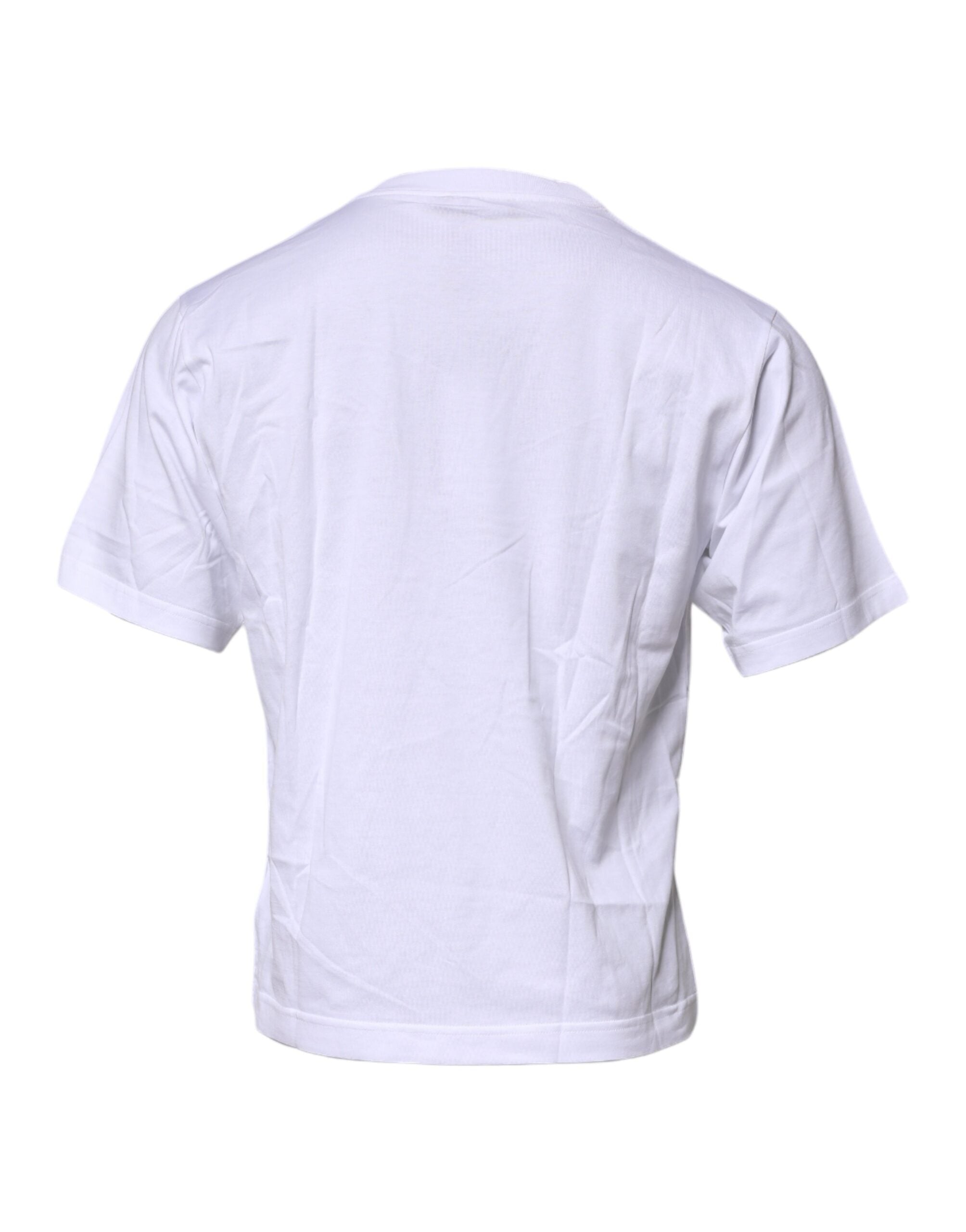 Dolce & Gabbana Weißes Logo-Patch T-Shirt mit Rundhalsausschnitt aus Baumwolle-4