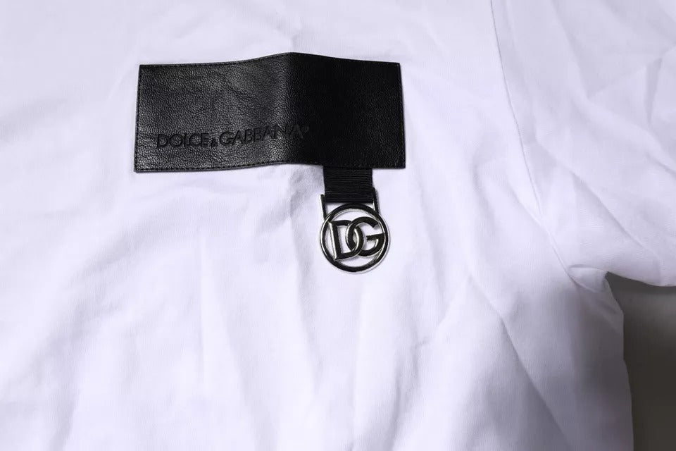 Dolce & Gabbana Weißes Logo-Patch T-Shirt mit Rundhalsausschnitt aus Baumwolle-5