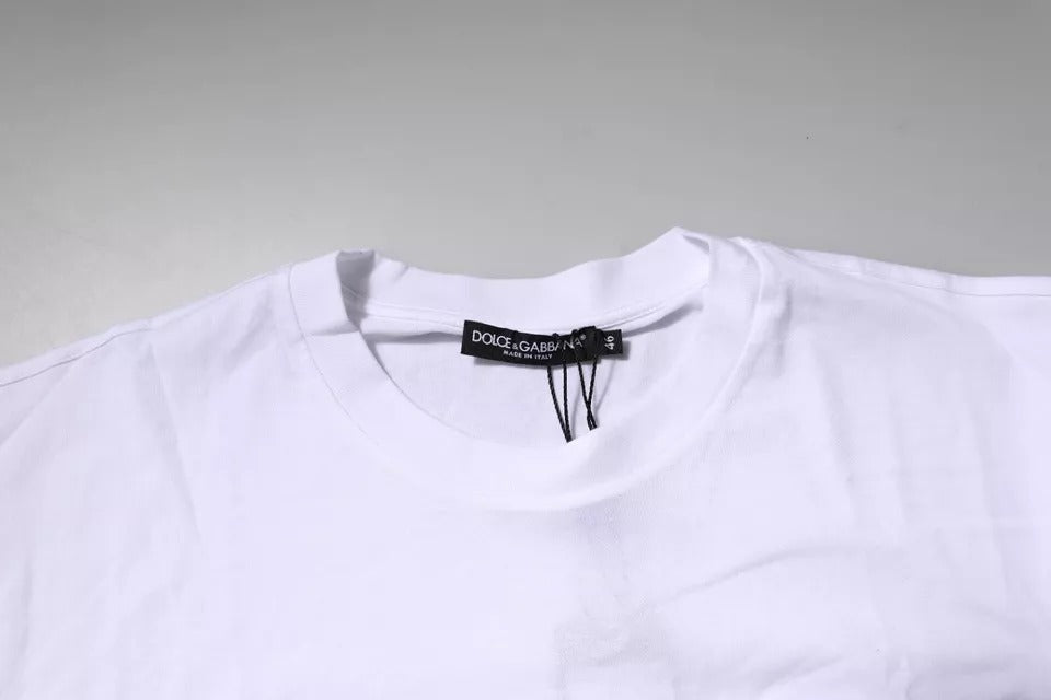 Dolce & Gabbana Weißes Logo-Patch T-Shirt mit Rundhalsausschnitt aus Baumwolle-6