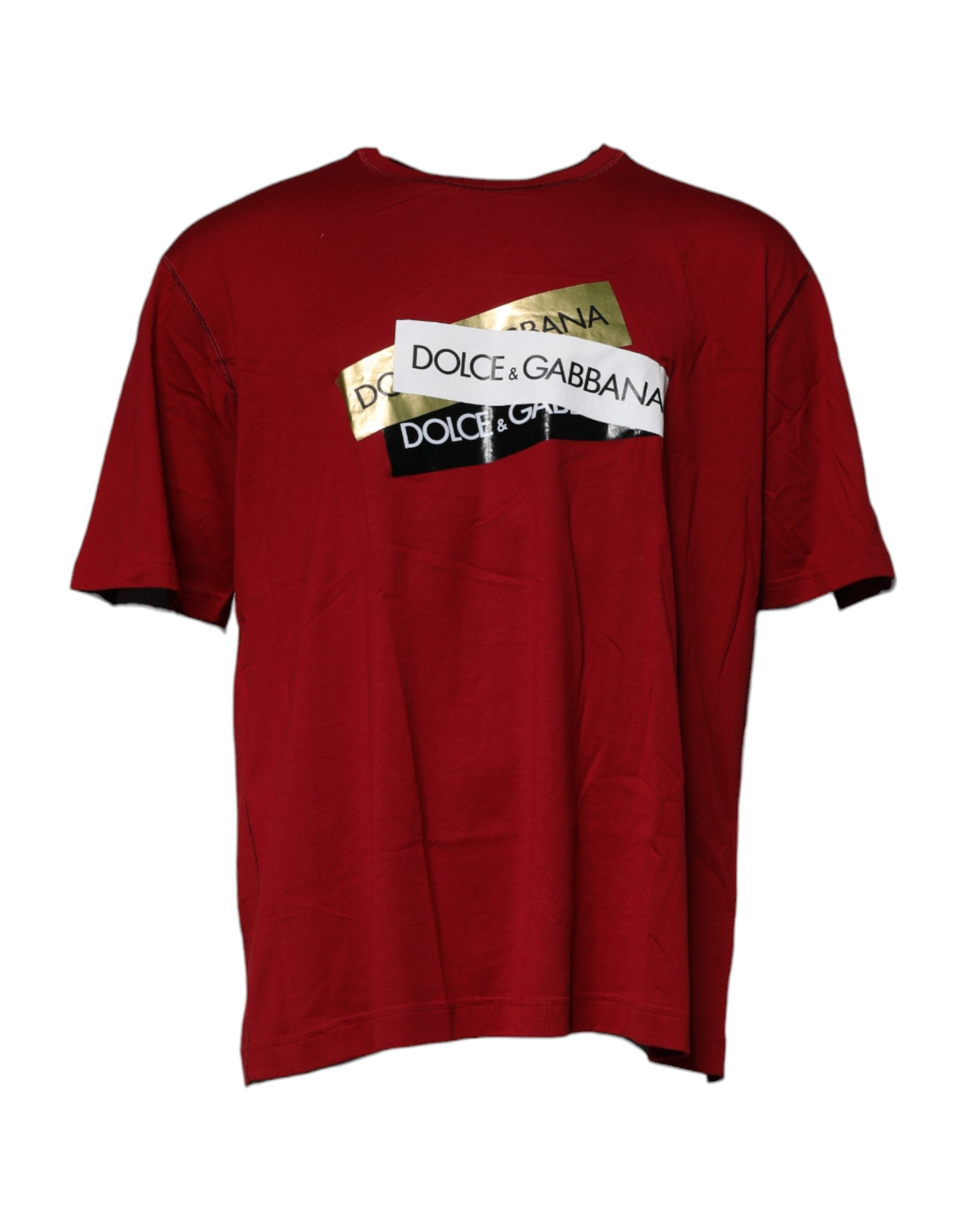 Dolce & Gabbana Rotes Logo Tape Baumwolle Rundhals T-Shirt-2
