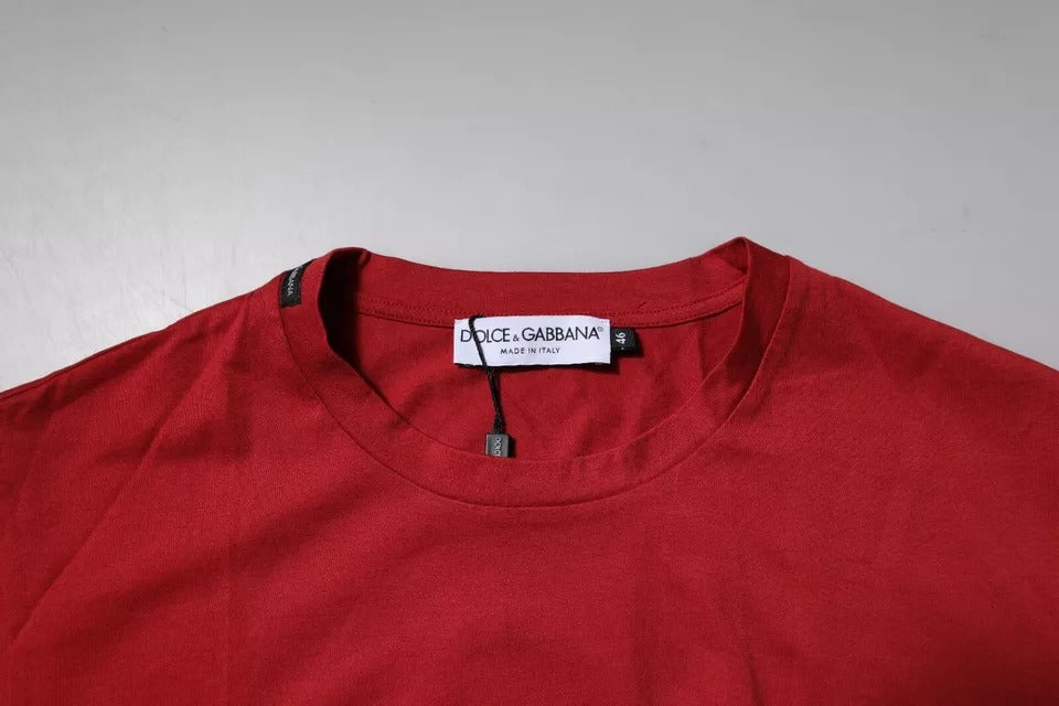 Dolce & Gabbana Red DG Logo Cotton T-Shirt with Round Neck-5