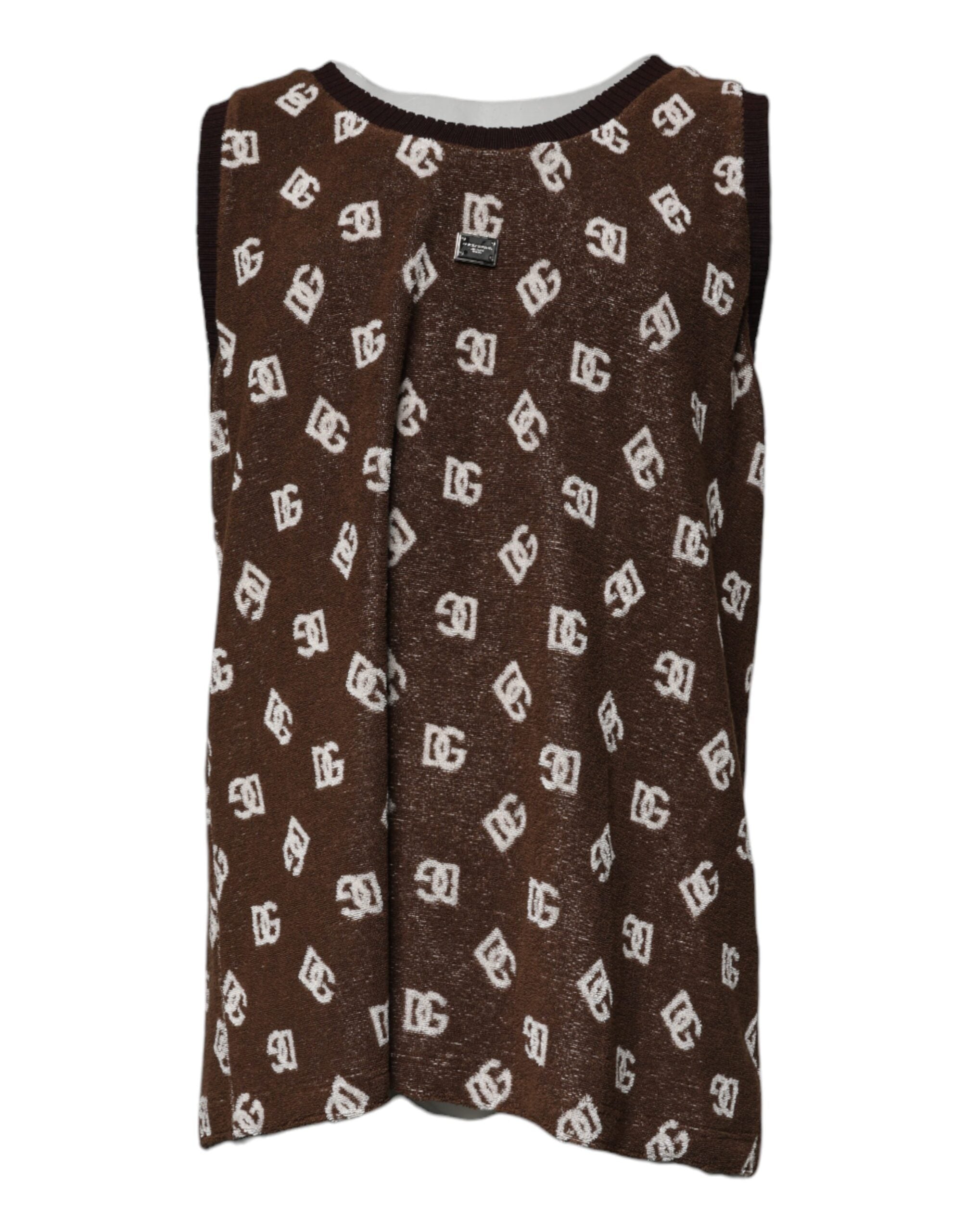 Dolce & Gabbana Brown Logo Monogram Round Neck Cotton T-Shirt