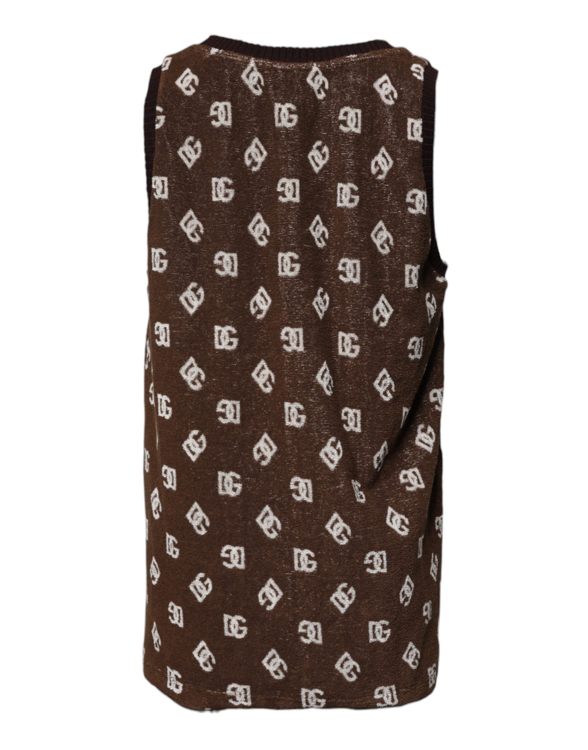 Camiseta de algodón con cuello redondo y monograma del logotipo marrón de Dolce & Gabbana-3