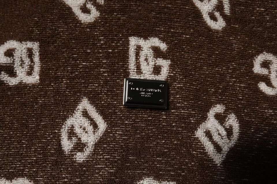 Camiseta de algodón con cuello redondo y monograma del logotipo marrón de Dolce & Gabbana-4
