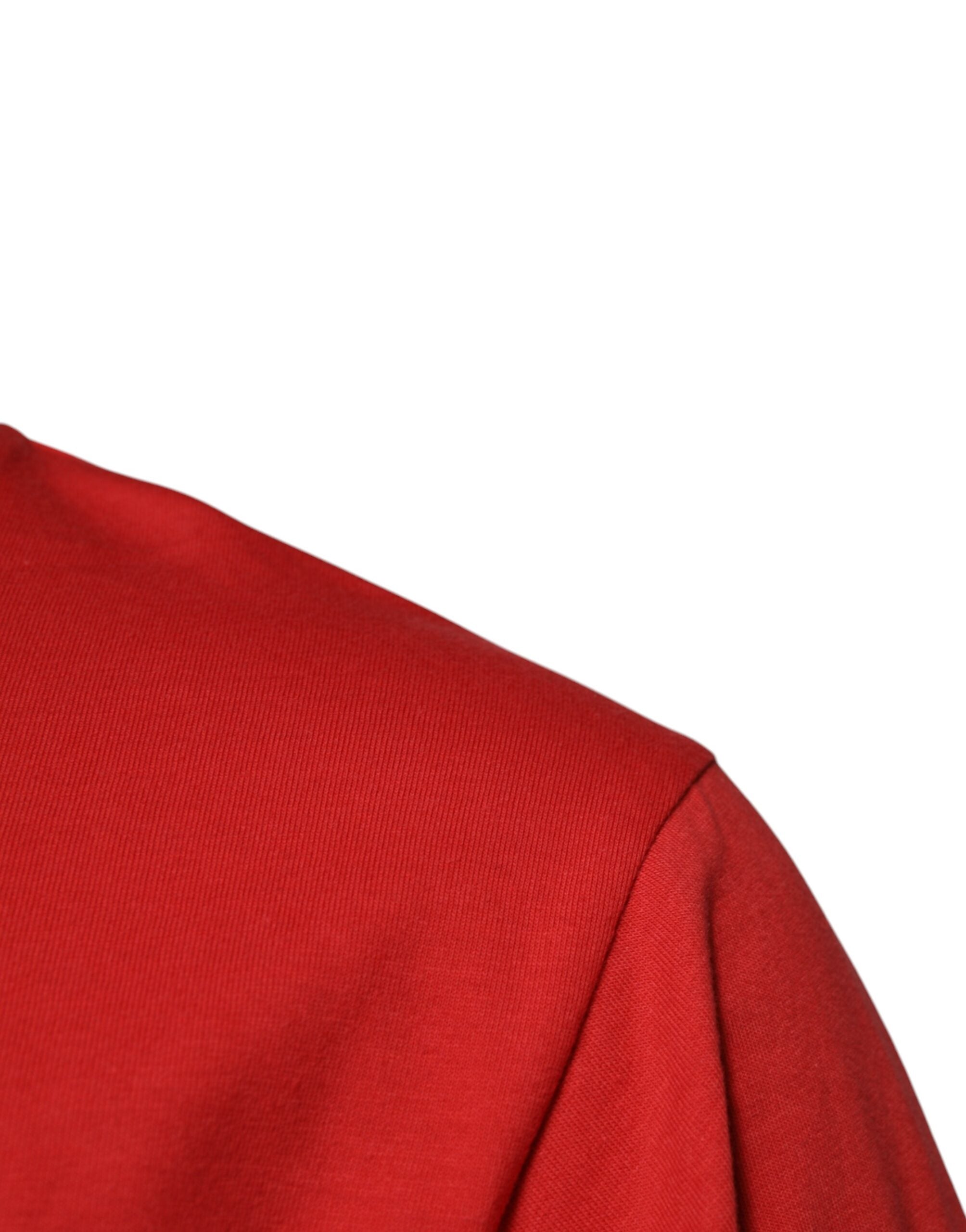 Dolce & Gabbana Red DG Logo Patch Cotton T-Shirt with Round Neck-3