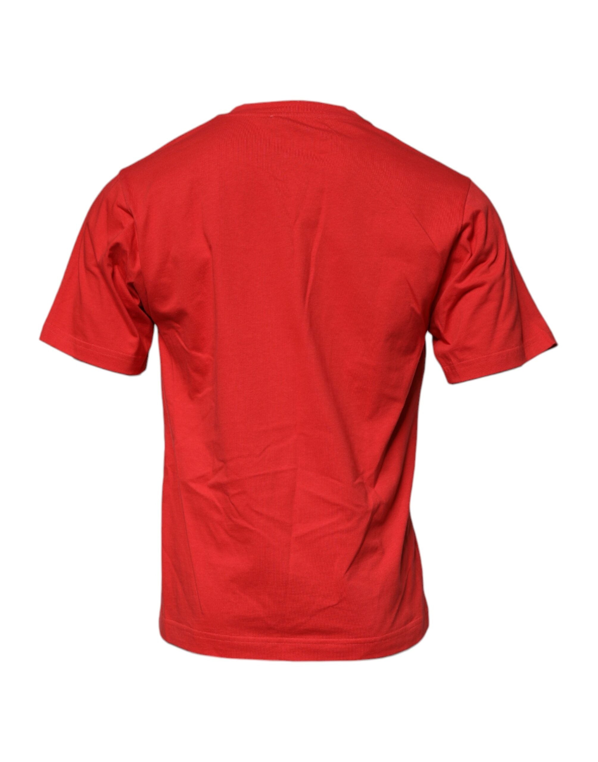 Dolce & Gabbana Red DG Logo Patch Cotton T-Shirt with Round Neck-4