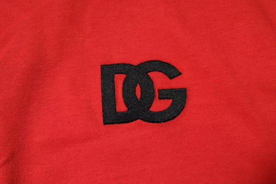 Dolce & Gabbana Red DG Logo Patch Cotton T-Shirt with Round Neck-6