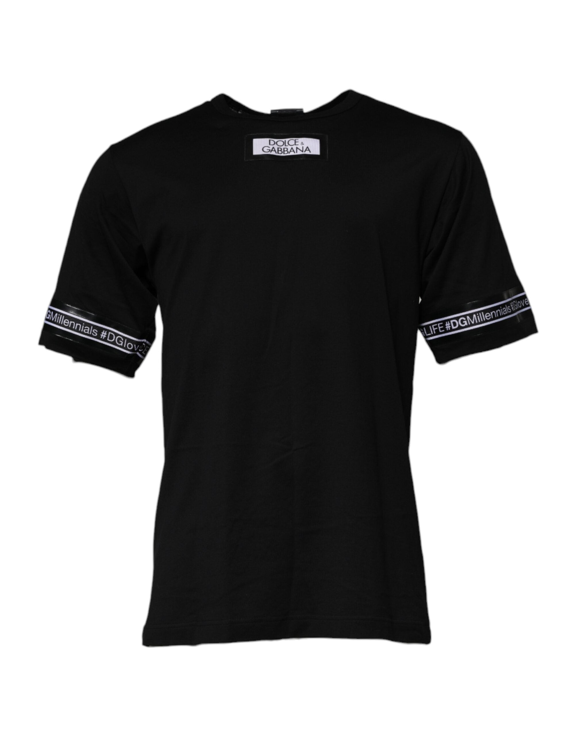 Dolce & Gabbana Black #DGMILLENNIALS Cotton T-Shirt with Round Neck-1