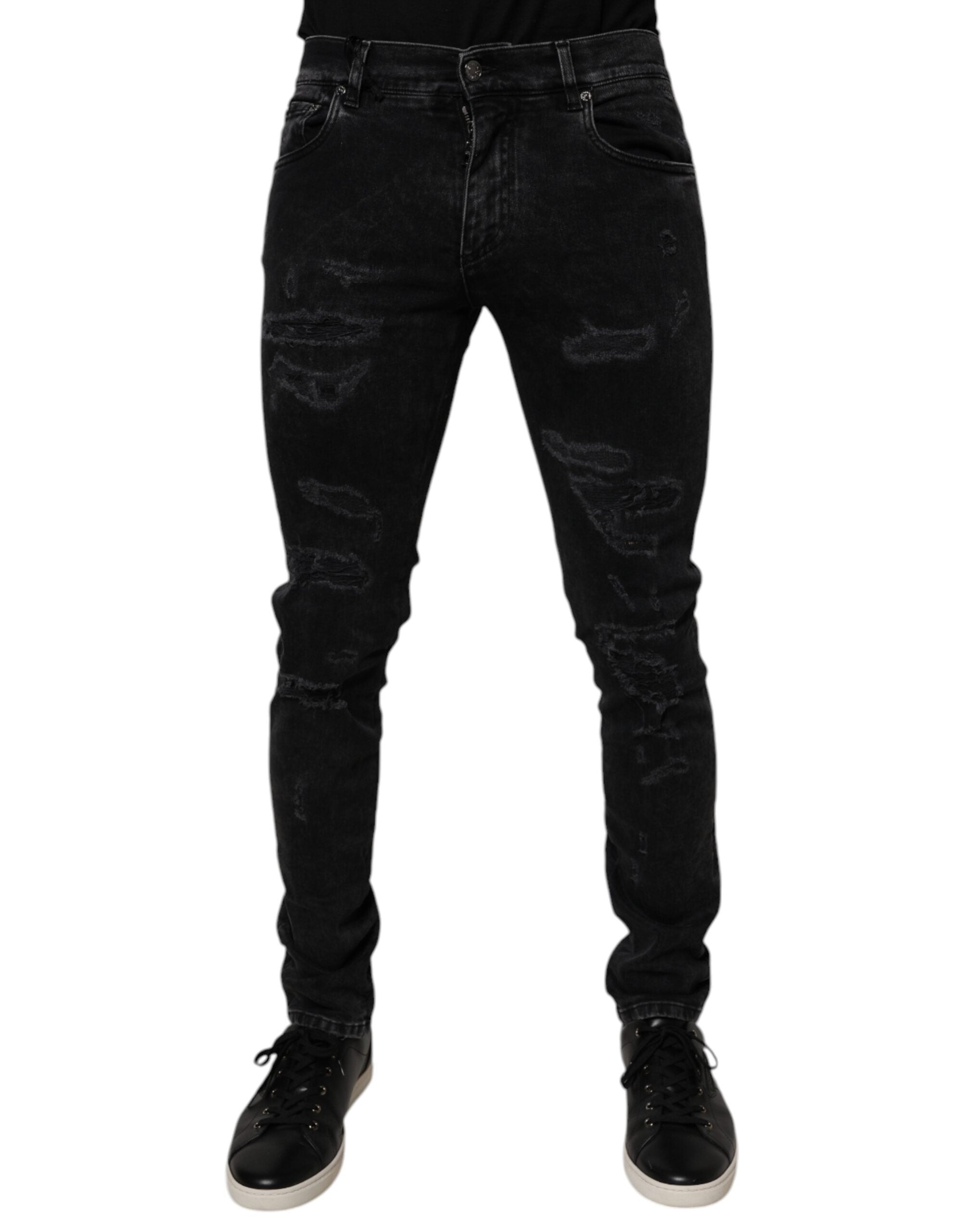 Vaqueros ajustados de algodón desgastado negro de Dolce & Gabbana para hombre-2