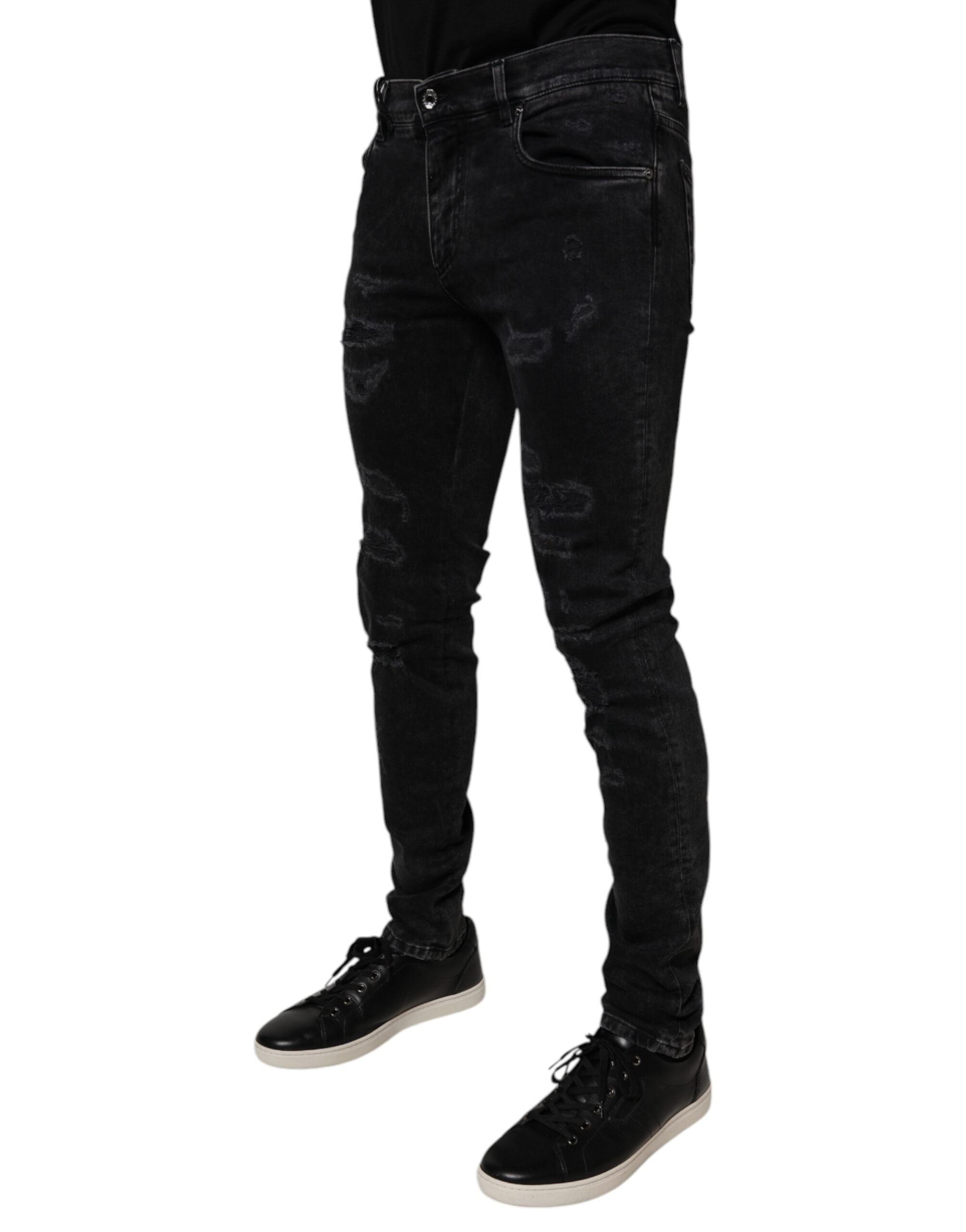 Vaqueros ajustados de algodón desgastado negro de Dolce & Gabbana para hombre-3