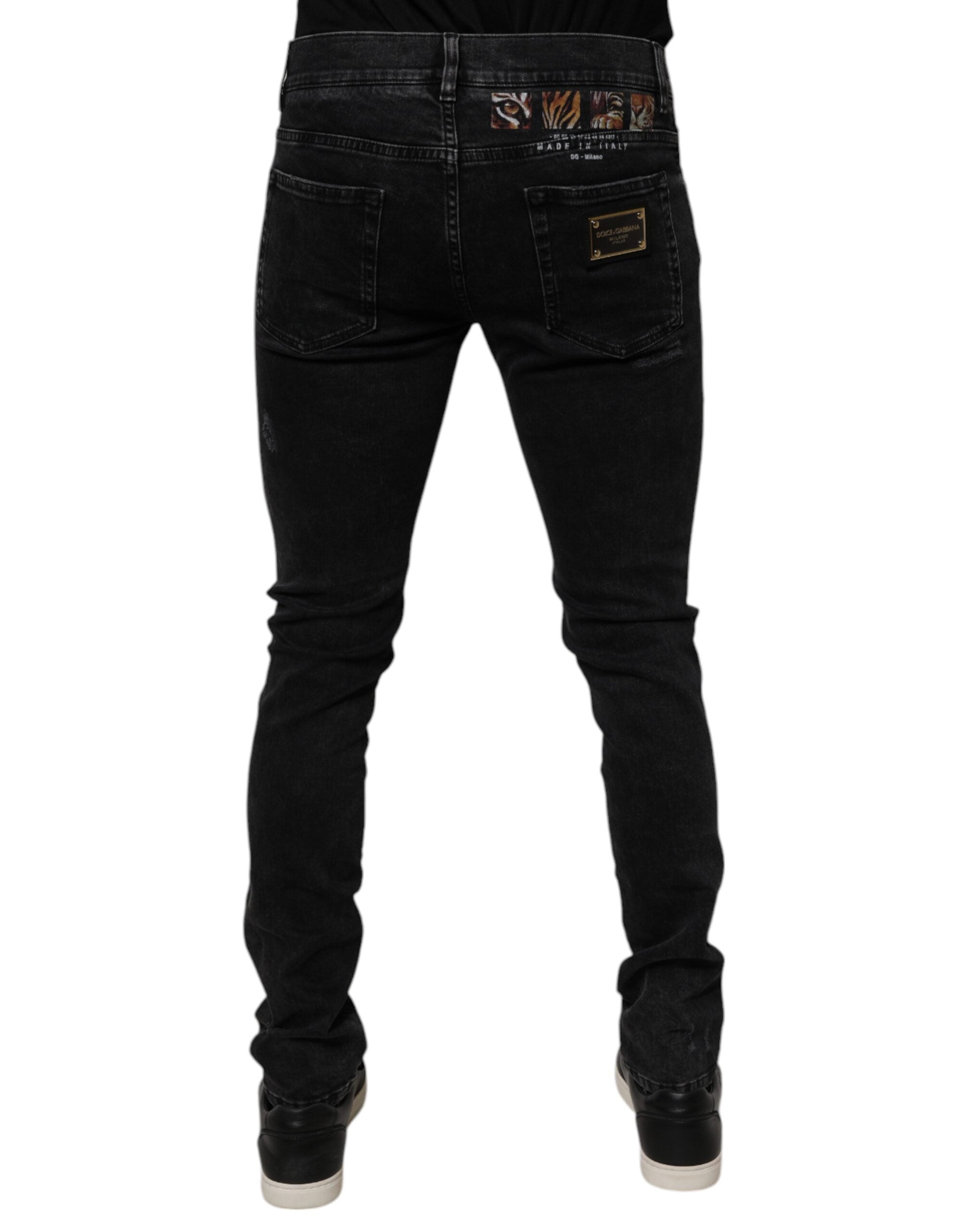 Vaqueros ajustados de algodón desgastado negro de Dolce & Gabbana para hombre-4