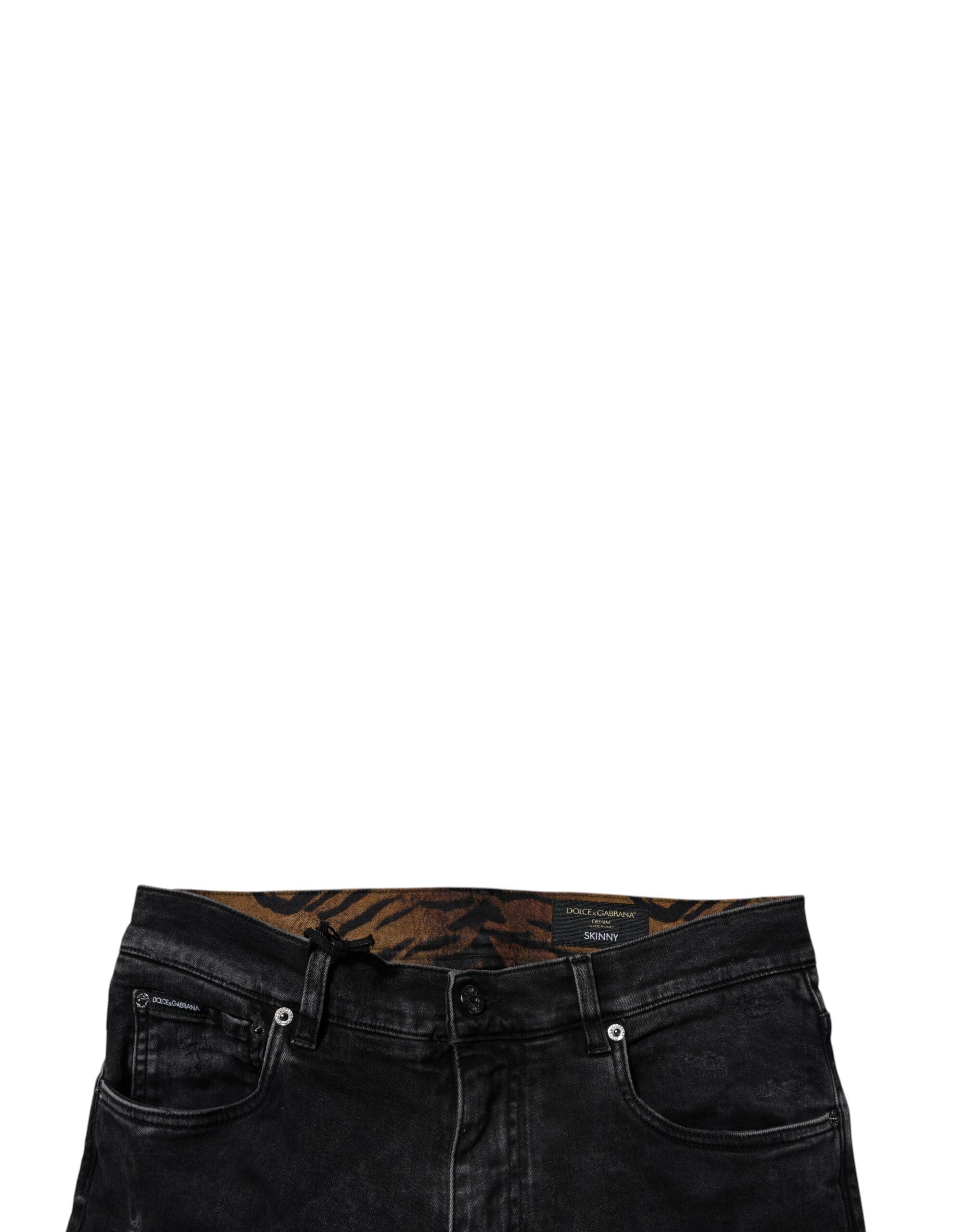 Vaqueros ajustados de algodón desgastado negro de Dolce & Gabbana para hombre-5