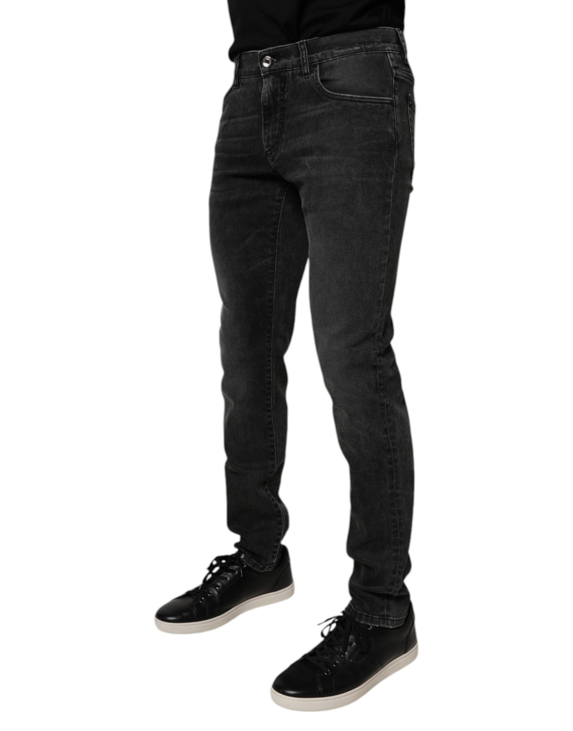 Vaqueros ajustados de algodón elástico negro Dolce & Gabbana para hombre-3