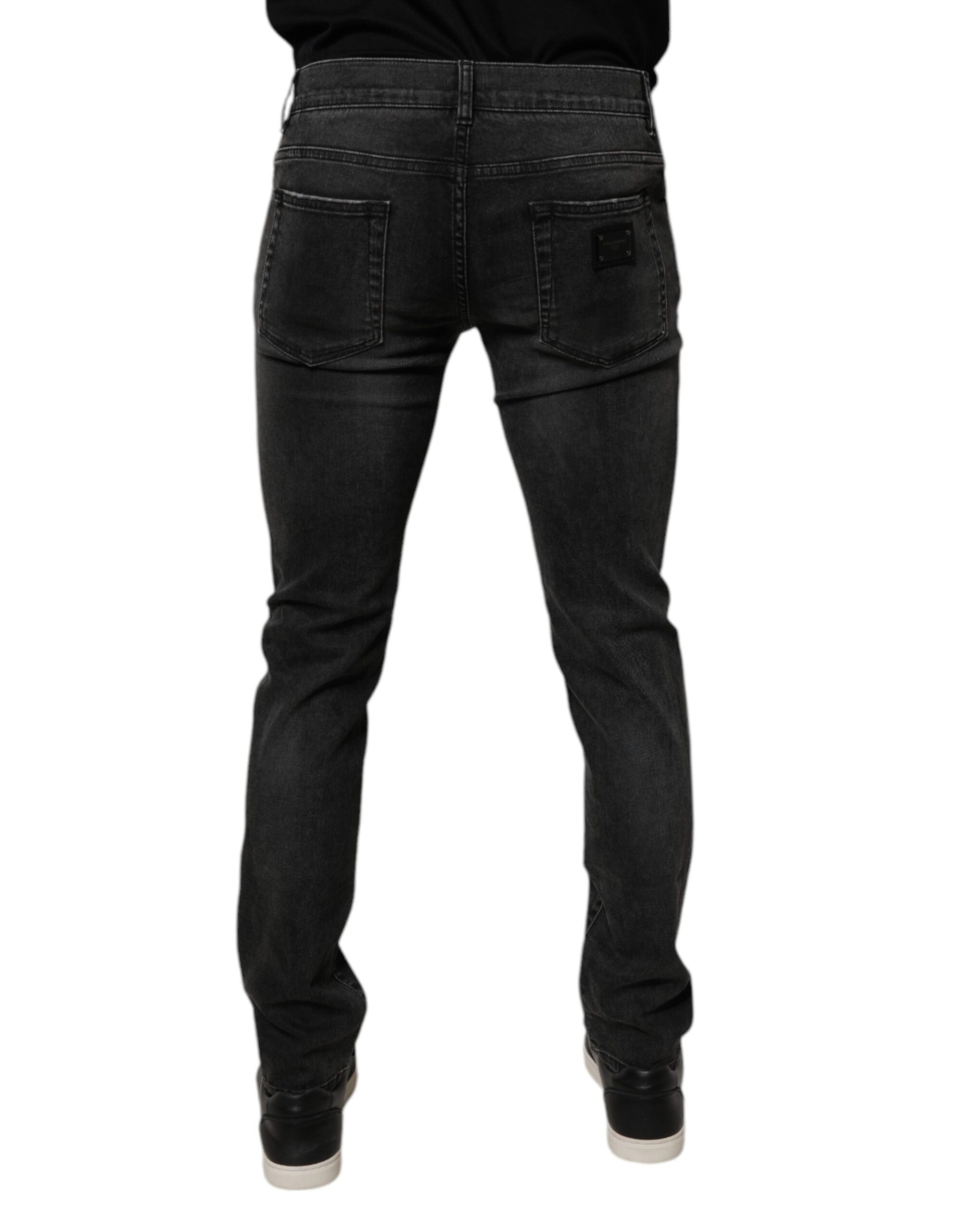 Vaqueros ajustados de algodón elástico negro Dolce & Gabbana para hombre-4