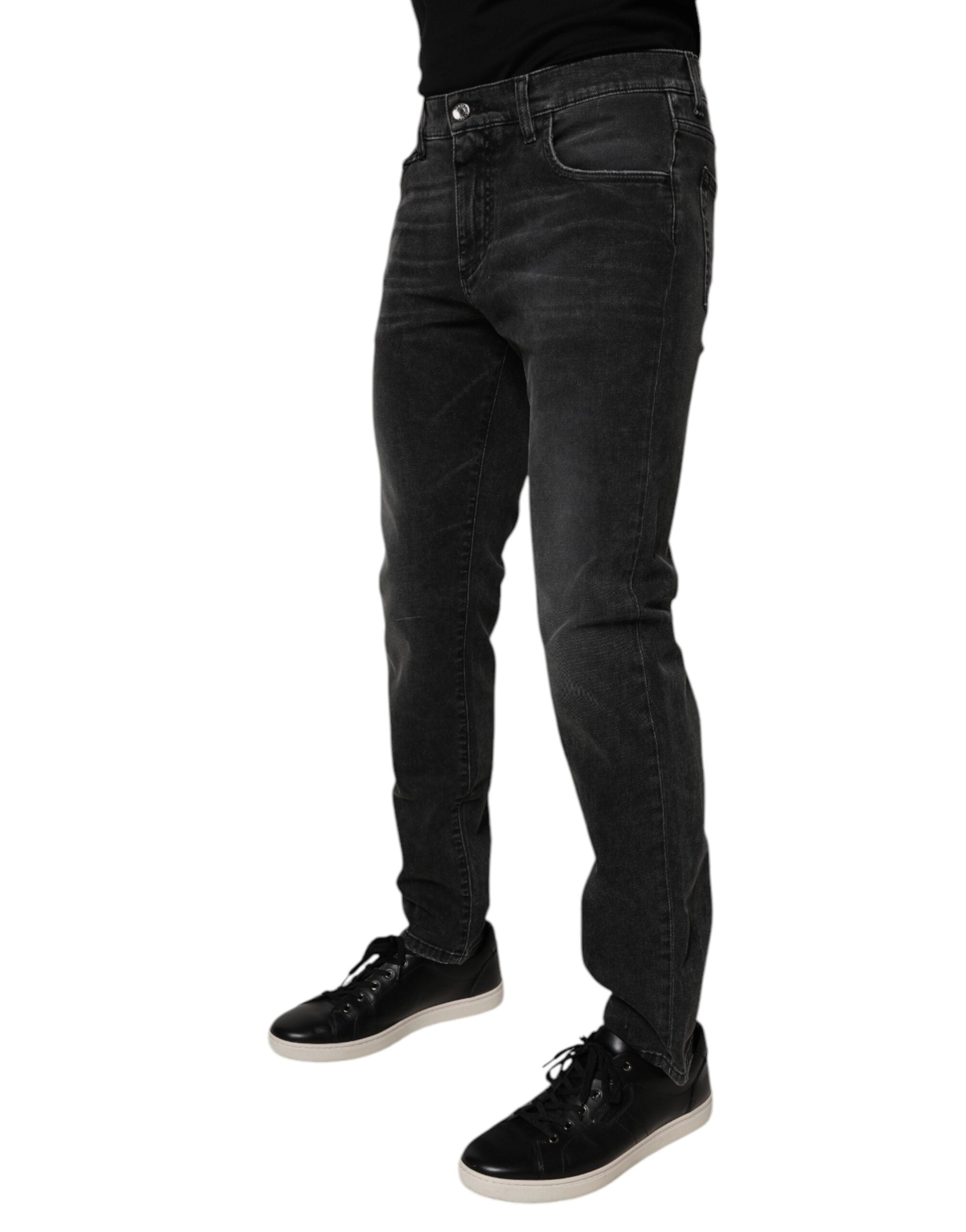Vaqueros ajustados de algodón elástico negro Dolce & Gabbana para hombre-3