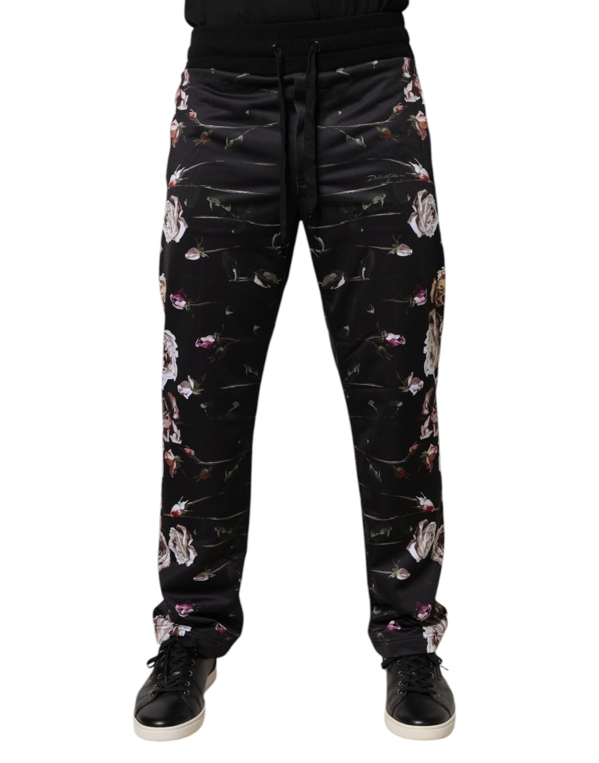 Dolce & Gabbana Schwarze geblümte Polyester-Jogger-Hose-2