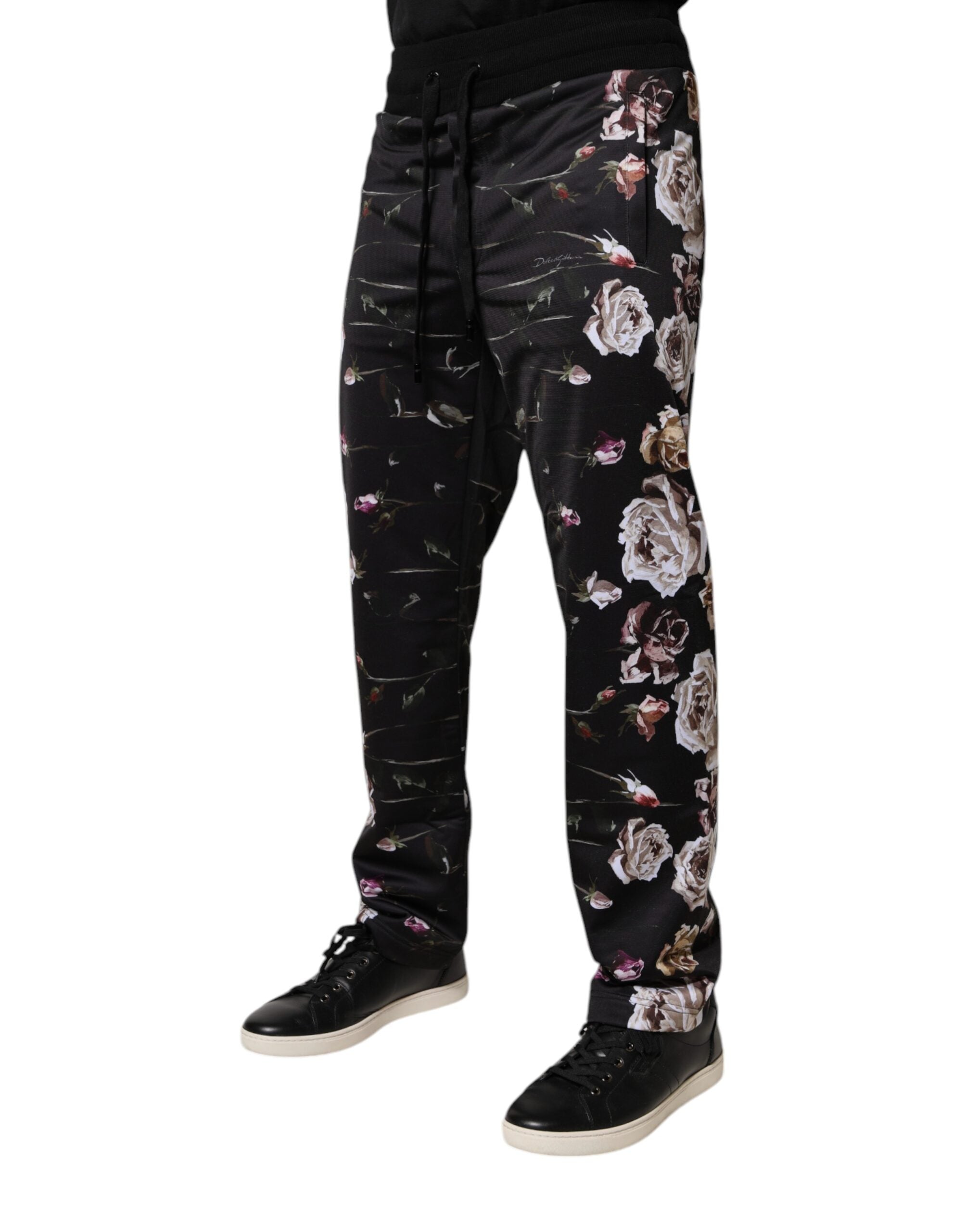 Dolce & Gabbana Schwarze geblümte Polyester-Jogger-Hose-3