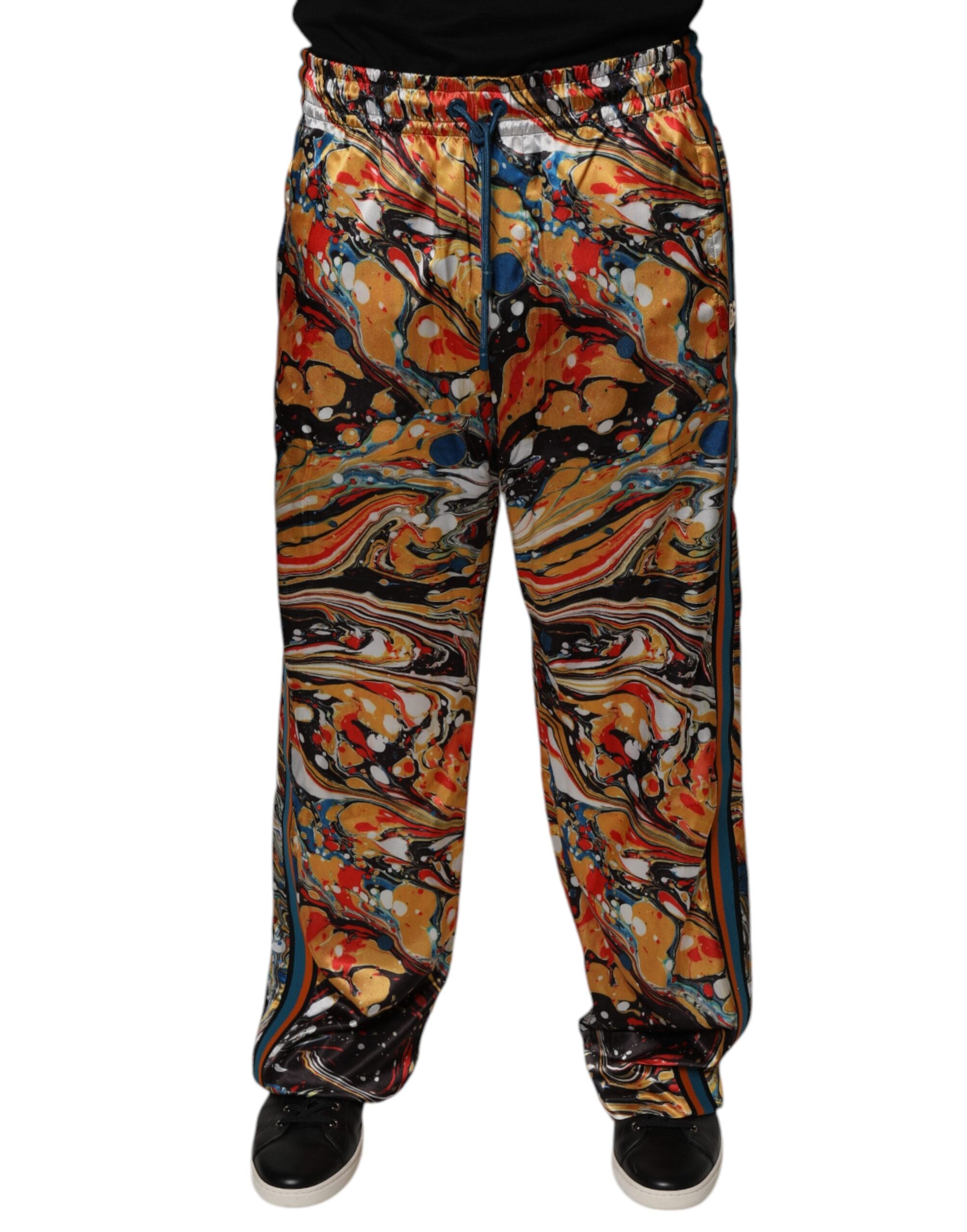 Dolce & Gabbana Multicolor Marmor Satin Herren Trainingsanzug Hose-2