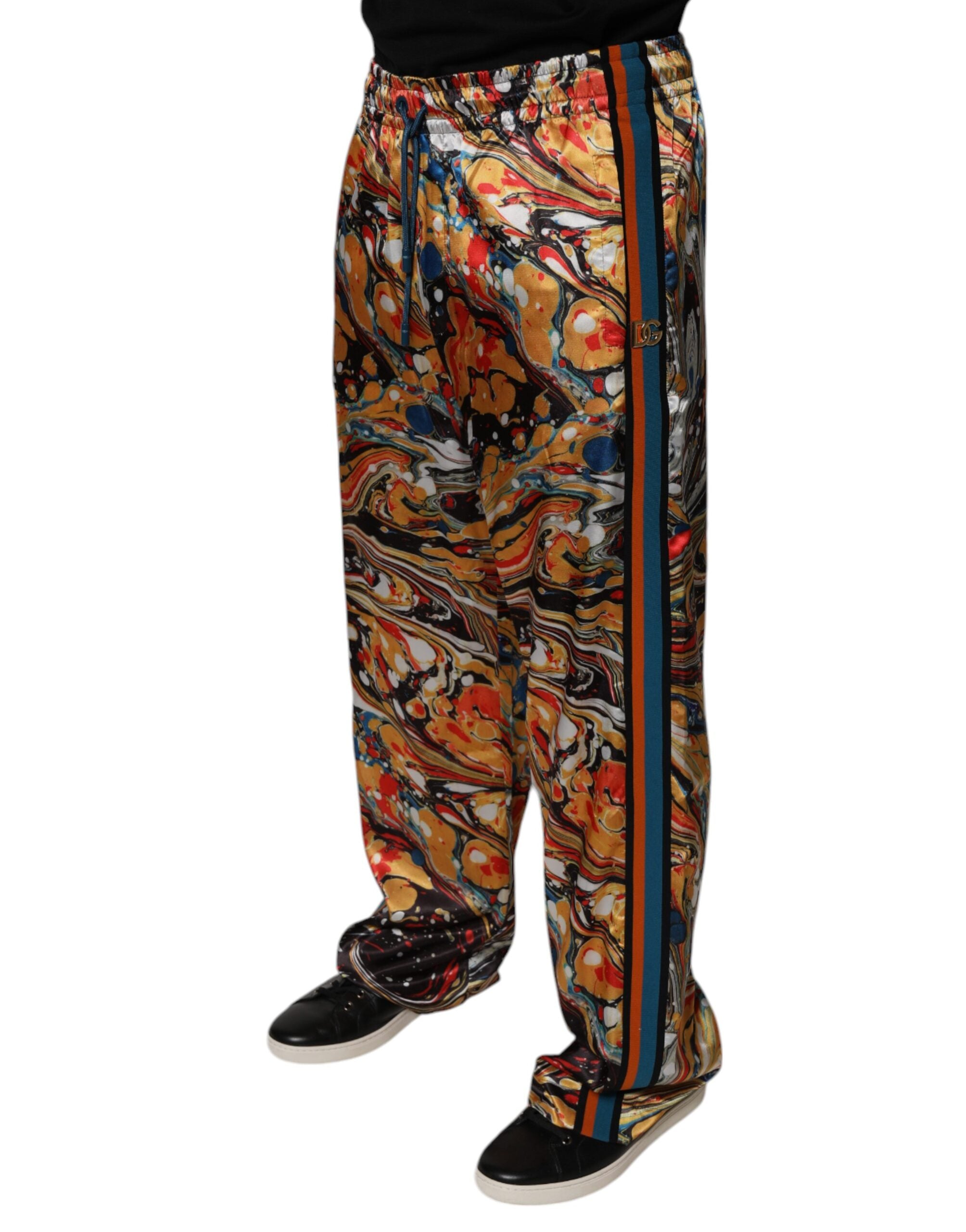 Dolce & Gabbana Multicolor Marmor Satin Herren Trainingsanzug Hose-3