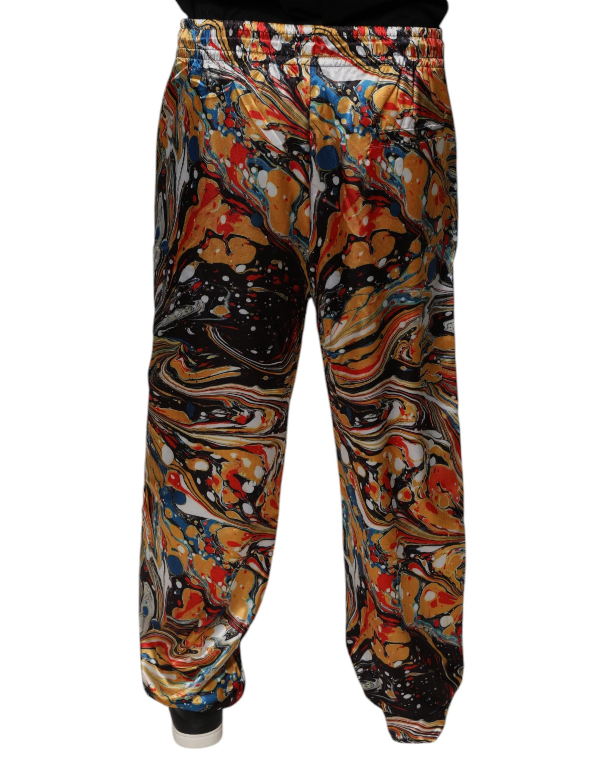 Dolce & Gabbana Multicolor Marmor Satin Herren Trainingsanzug Hose-4