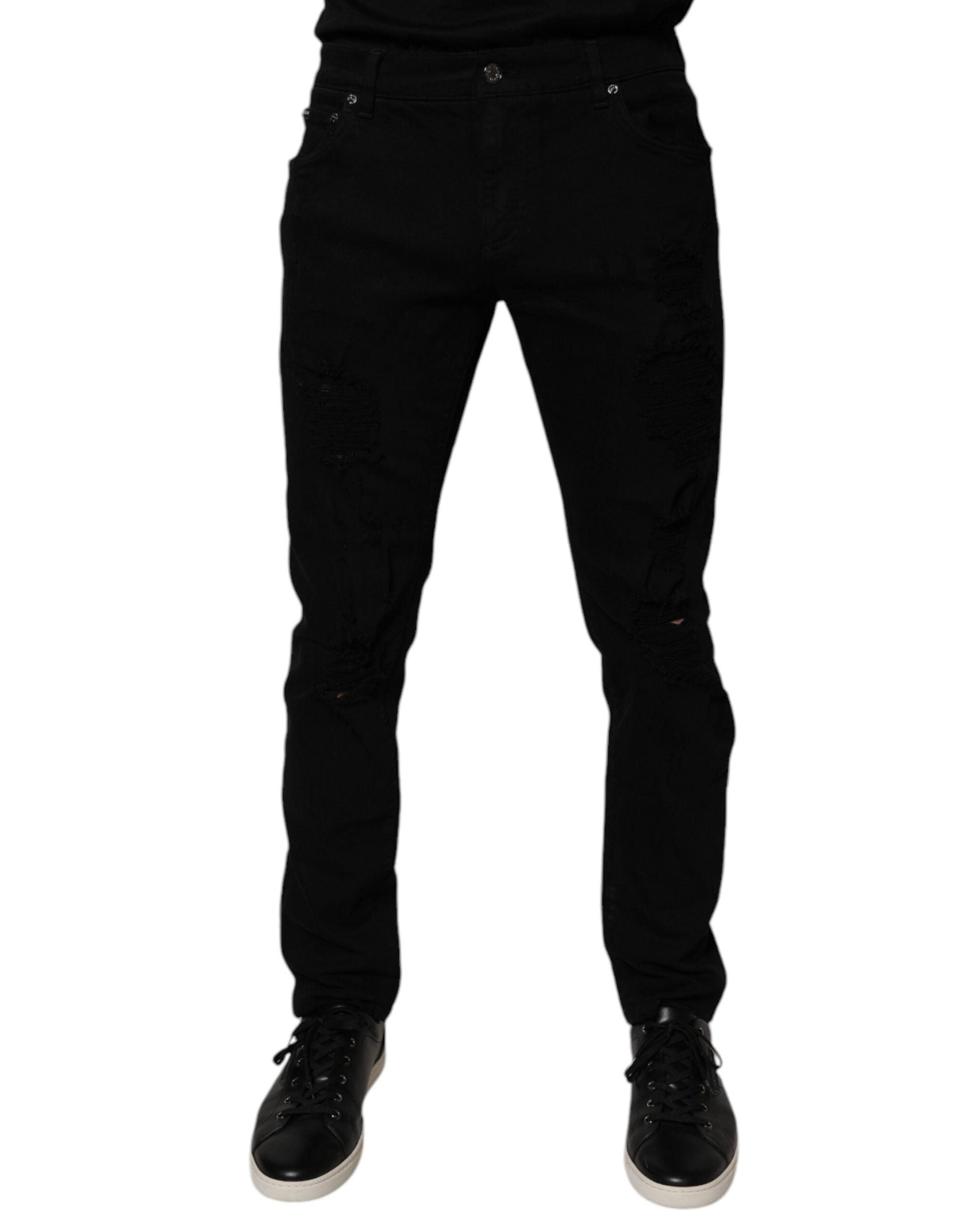 Vaqueros ajustados de algodón desgastado negro de Dolce & Gabbana para hombre-2