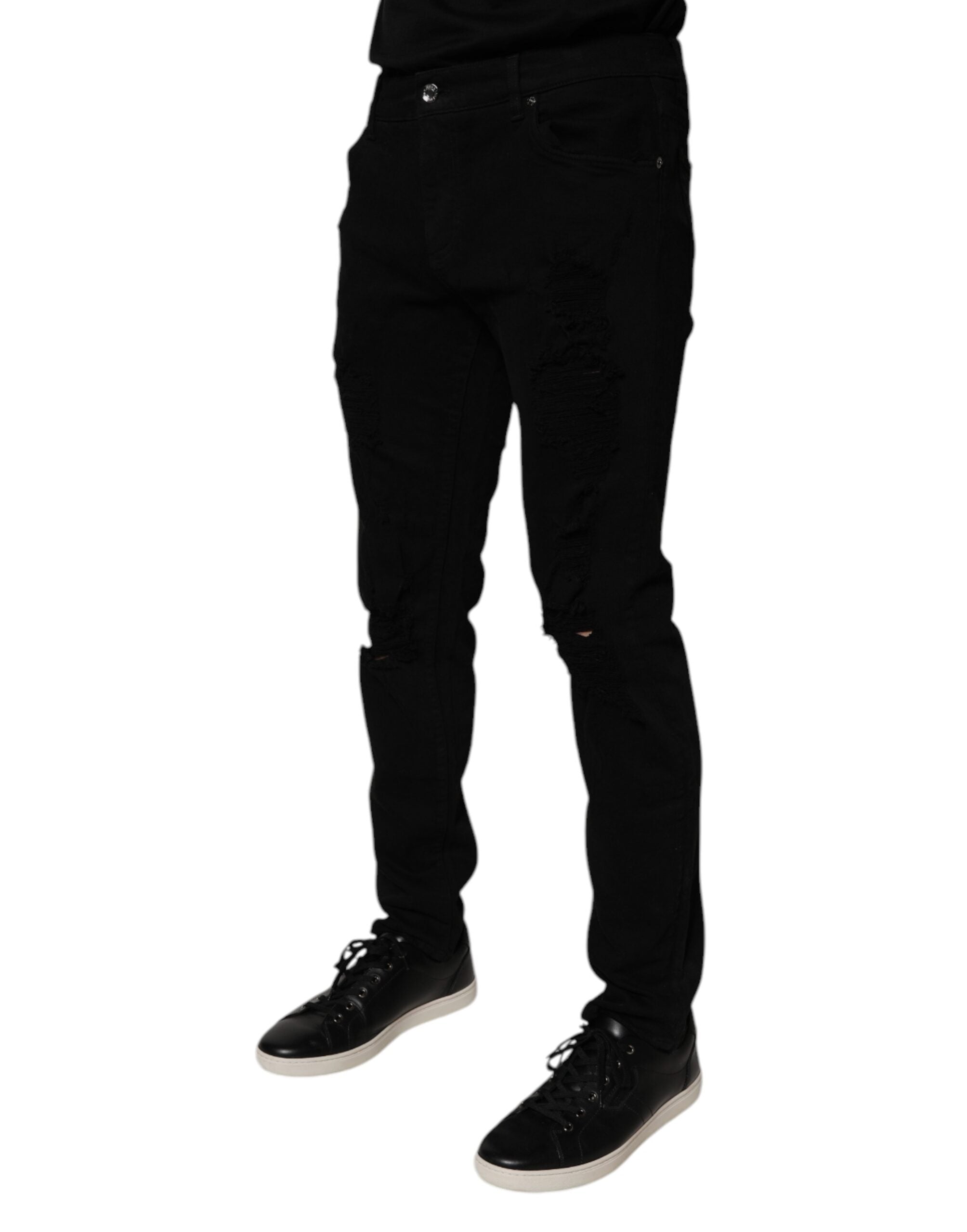 Vaqueros ajustados de algodón desgastado negro de Dolce & Gabbana para hombre-3