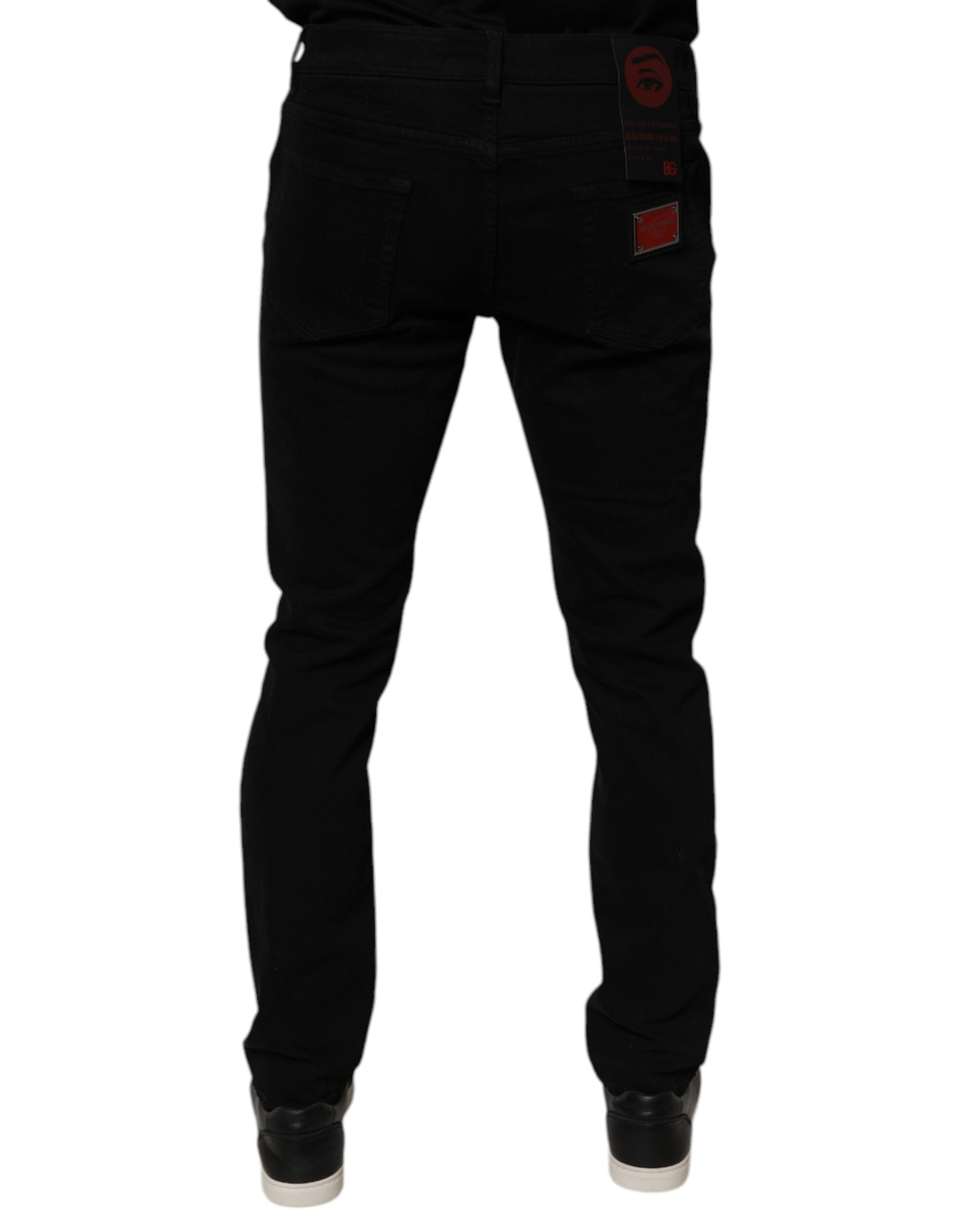 Vaqueros ajustados de algodón desgastado negro de Dolce & Gabbana para hombre-4