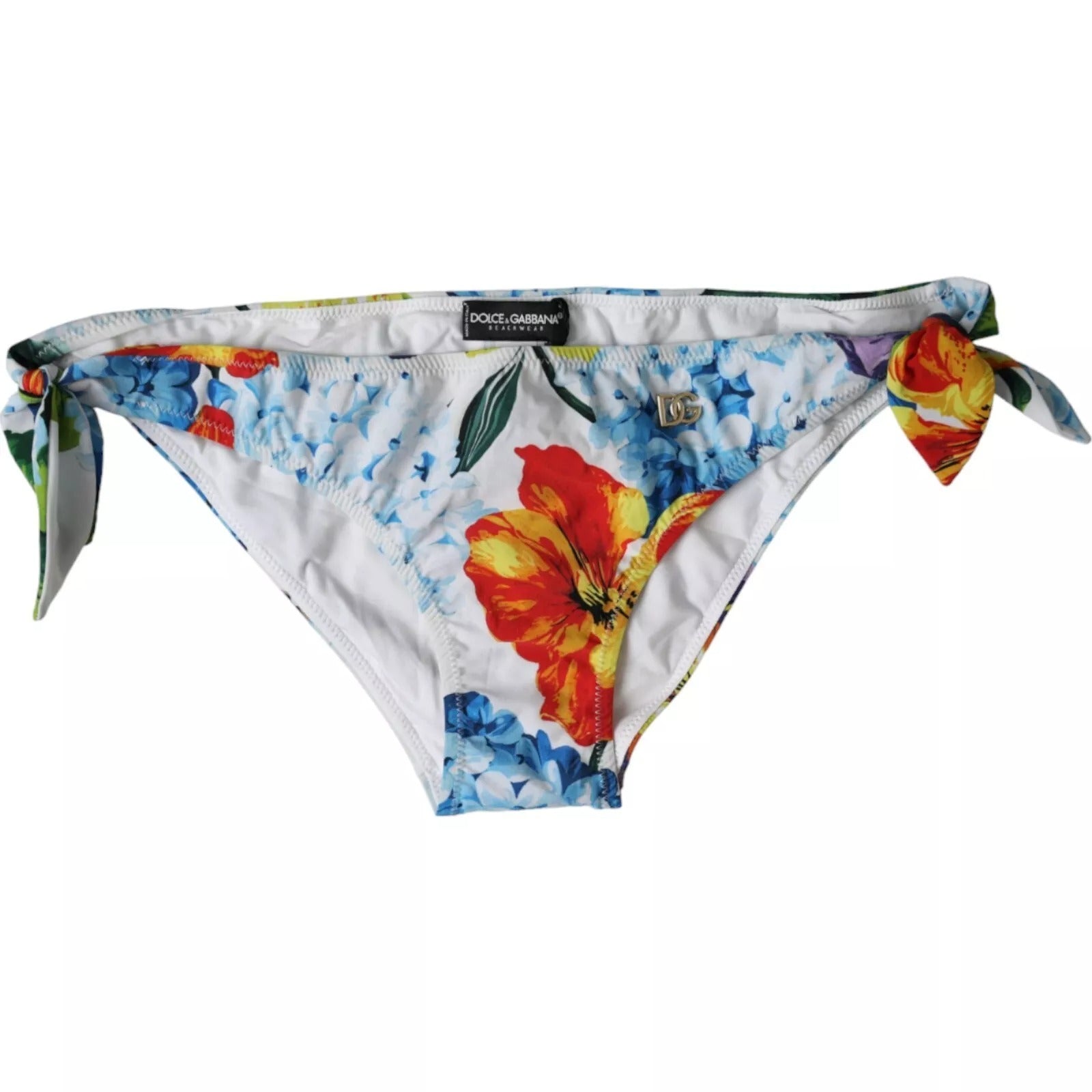 Dolce & Gabbana White Floral Print Swimsuit Bikini Bottom Swimwear-1