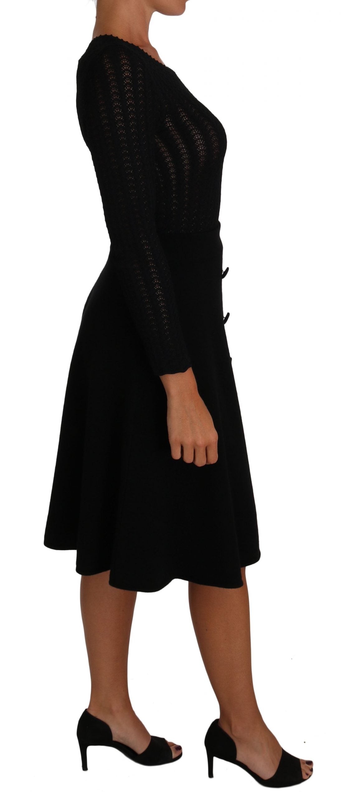 Dolce & Gabbana black long-sleeved knitted wool dress-3