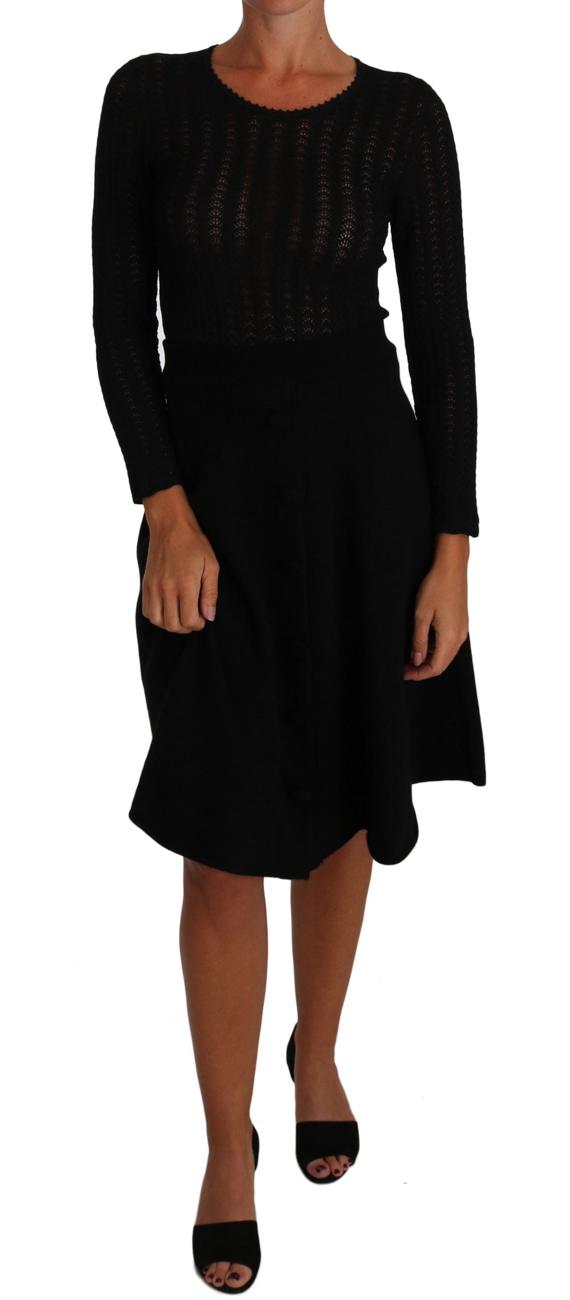 Dolce & Gabbana black long-sleeved knitted wool dress-1