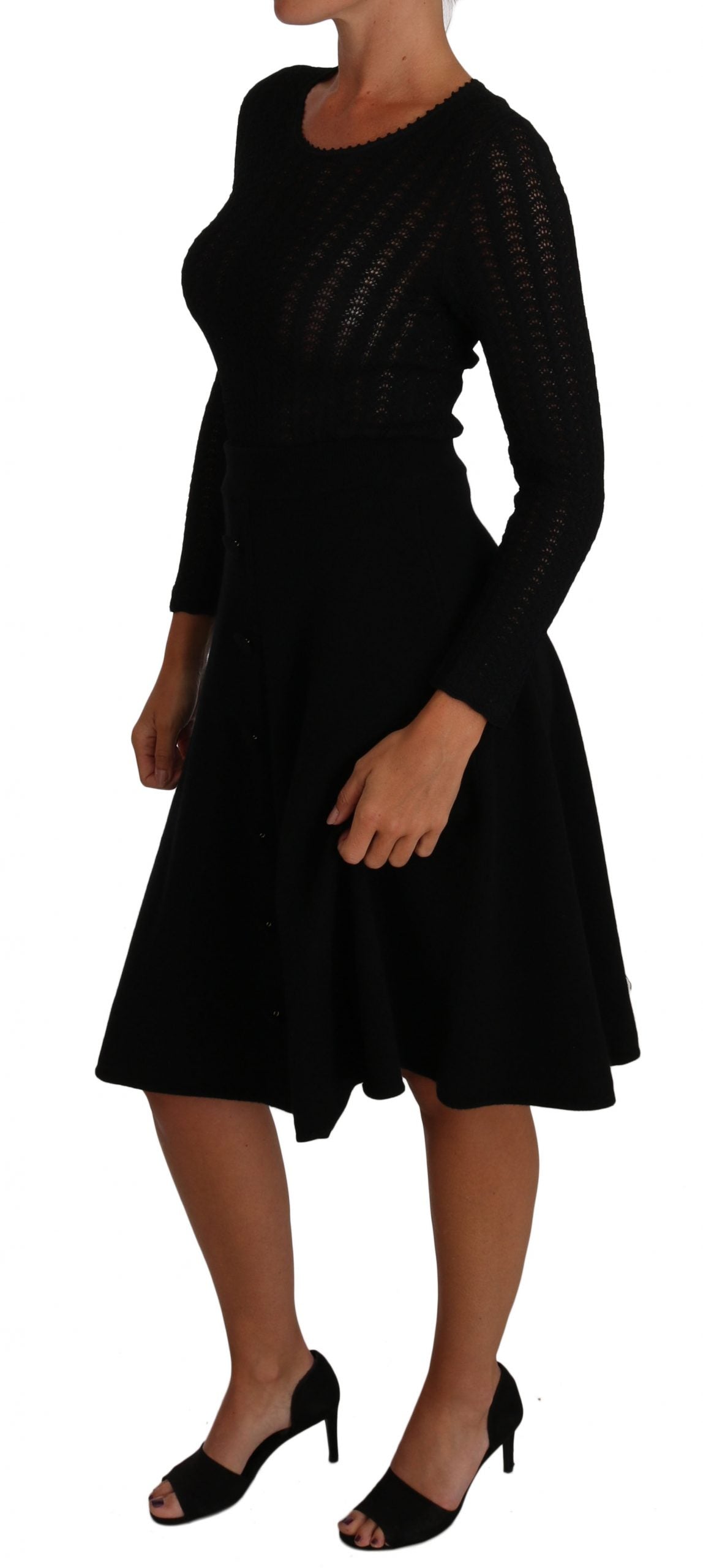 Dolce & Gabbana black long-sleeved knitted wool dress-5