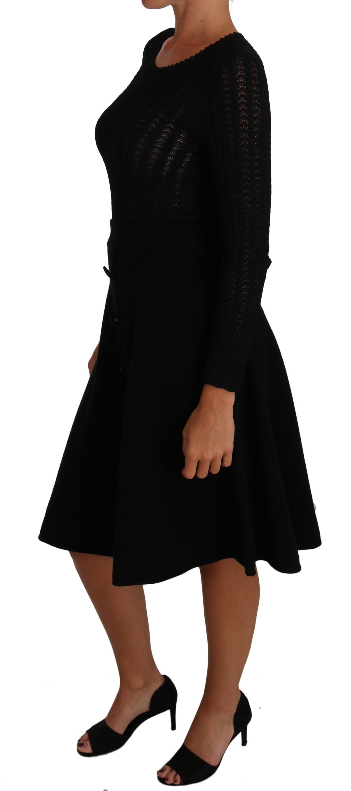 Dolce & Gabbana black long-sleeved knitted wool dress-6
