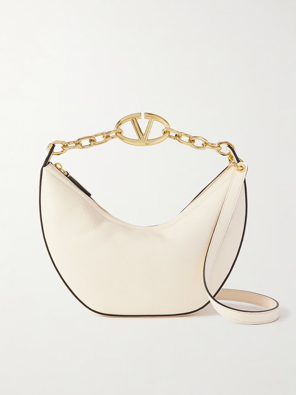 Valentino Garavani Ivory Leather Small Hobo Vlogo Shoulder Bag-1