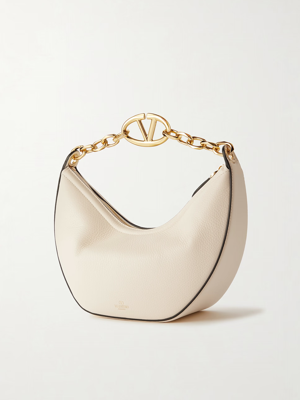 Valentino Garavani Ivory Leather Small Hobo Vlogo Shoulder Bag-3